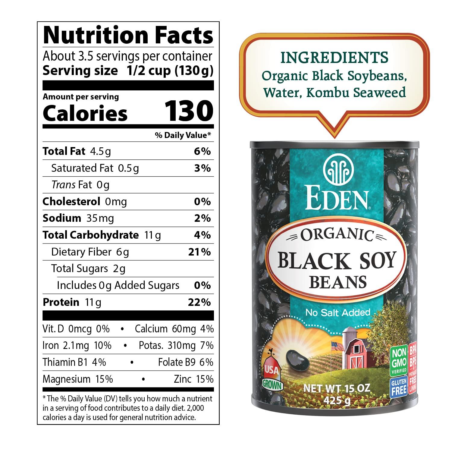 Eden Organic Black Soybeans 15 oz Can (6Pack) Complete Protein, Non