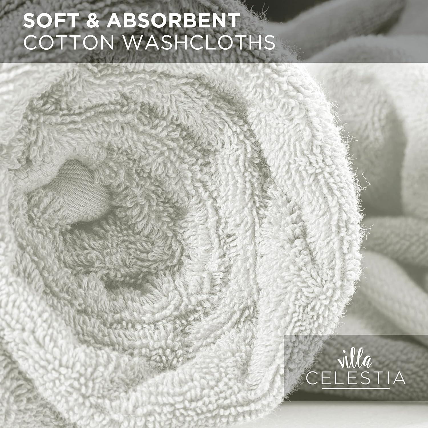 Villa Celestia Premium Wash Cloth 100% Cotton White Wash Clothes for Body  and Face-Soft & Luxury Cloths for Washing Face Face Towels for Bathroom 650  GSM Wash Cloths Pack of 6 (12X12)