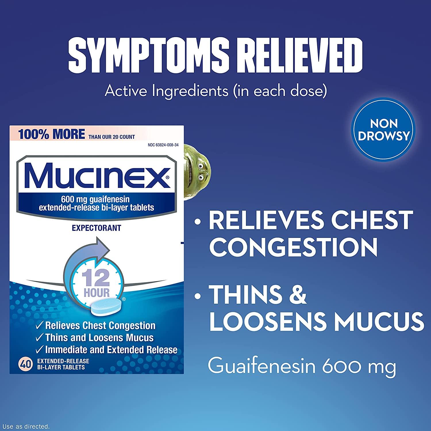 Mucinex 12 Hour Extended Release Tablets 40ct | Guaifenesin 600mg ...