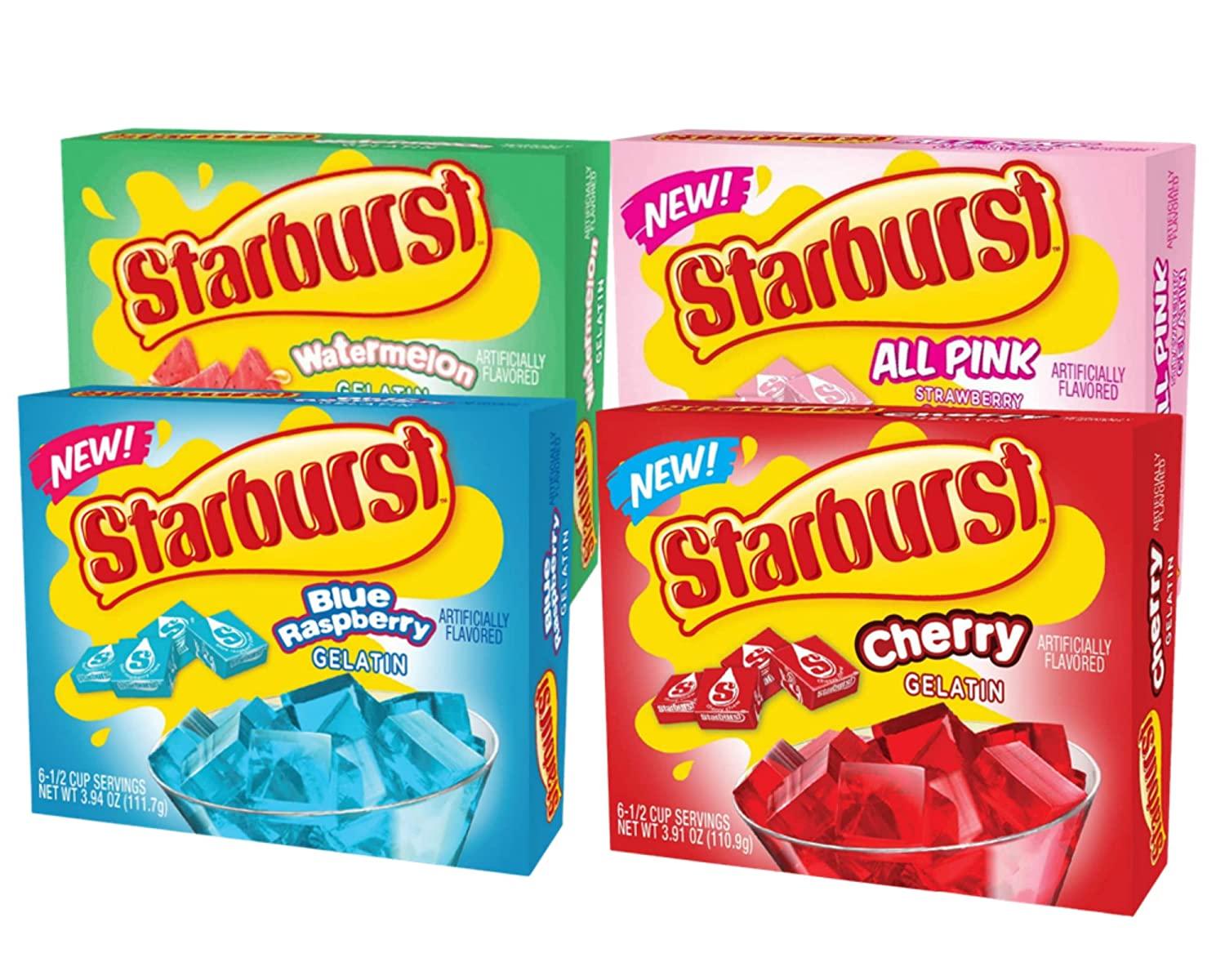 Jello Mix Variety Pack with Starburst Gelatin. Includes 4 Boxes of Starburst Jello Plus