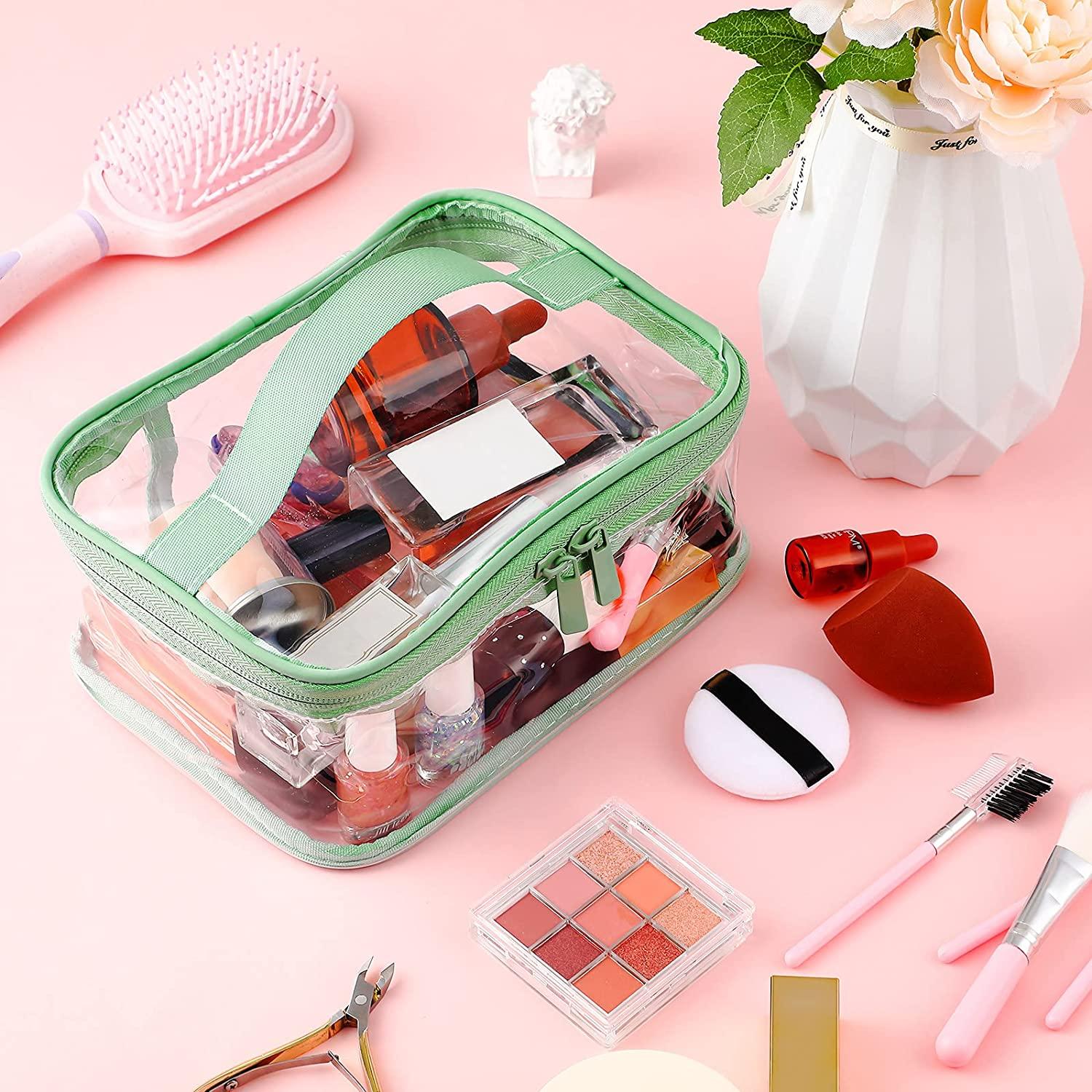 Kememo Clear Makeup Bag, 2PCS Portable Cosmetics Bag Transparent Toiletry  Bag with Handle Zipper Waterproof Travel Storage Pouch