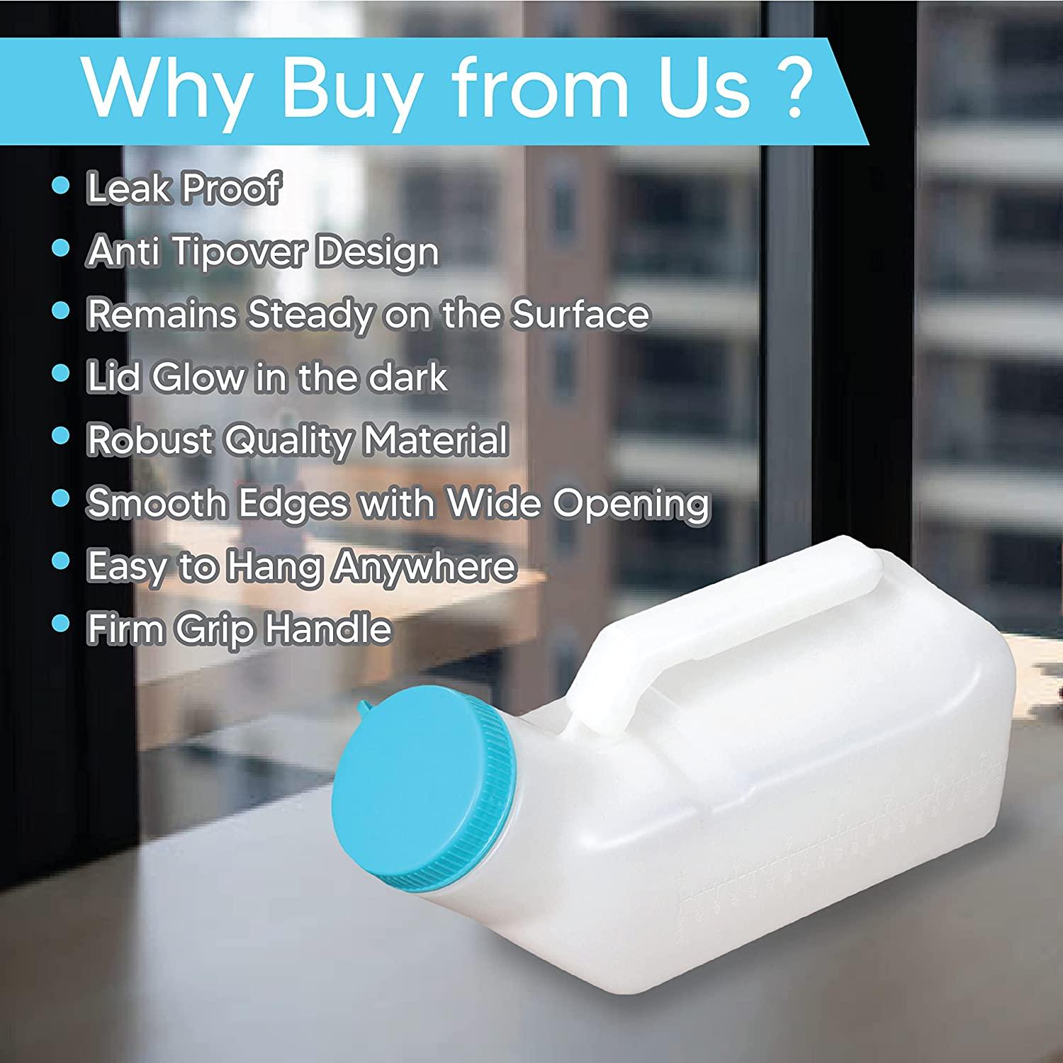 Portable 1000ml Urinal Jar for Men & Elderly Spill Proof Plastic