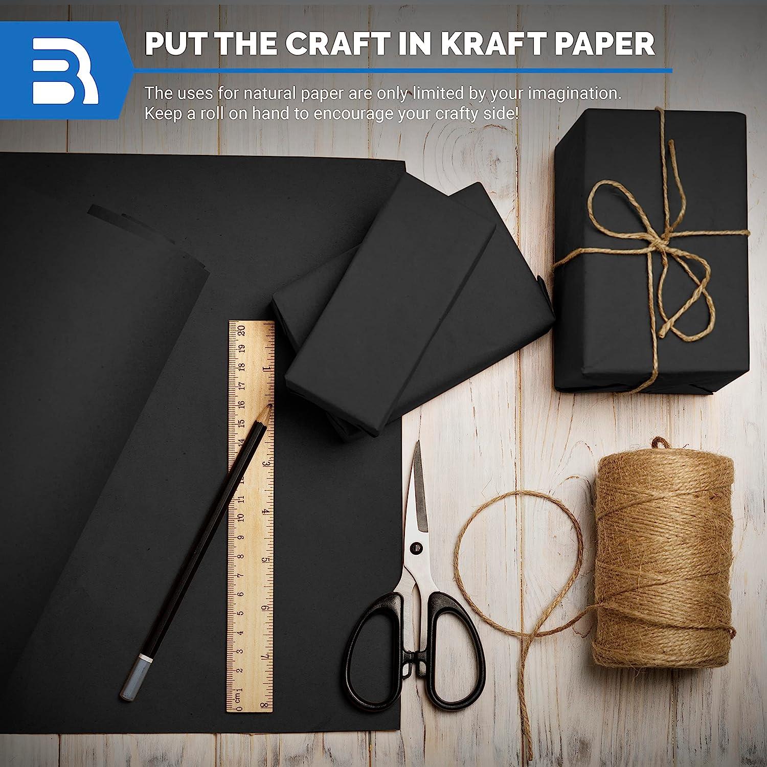 Black Kraft Arts and Crafts Paper Roll - 18 inches by 100 Feet (1200 Inch)  - Ideal for Paints, Wall Art, Easel Paper, Fadeless Bulletin Board Paper,  Gift Wrapping Paper and Kids Crafts - Made in USA