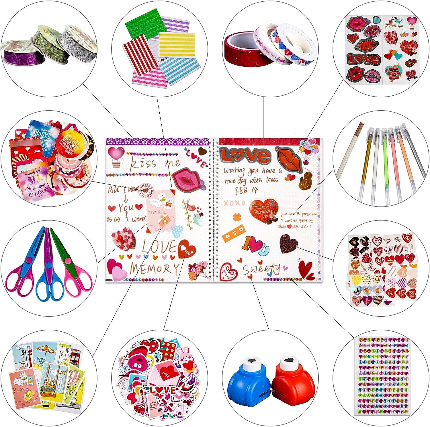 SICOHOME Scrapbooking Supplies Kit,Valentine's Day Scrapbooking Kit,Love  Heart Sticker for Kids Adults,Love Craft Kit for Scrapbook Card Making  Diary Planner Journal Classroom Craft Project