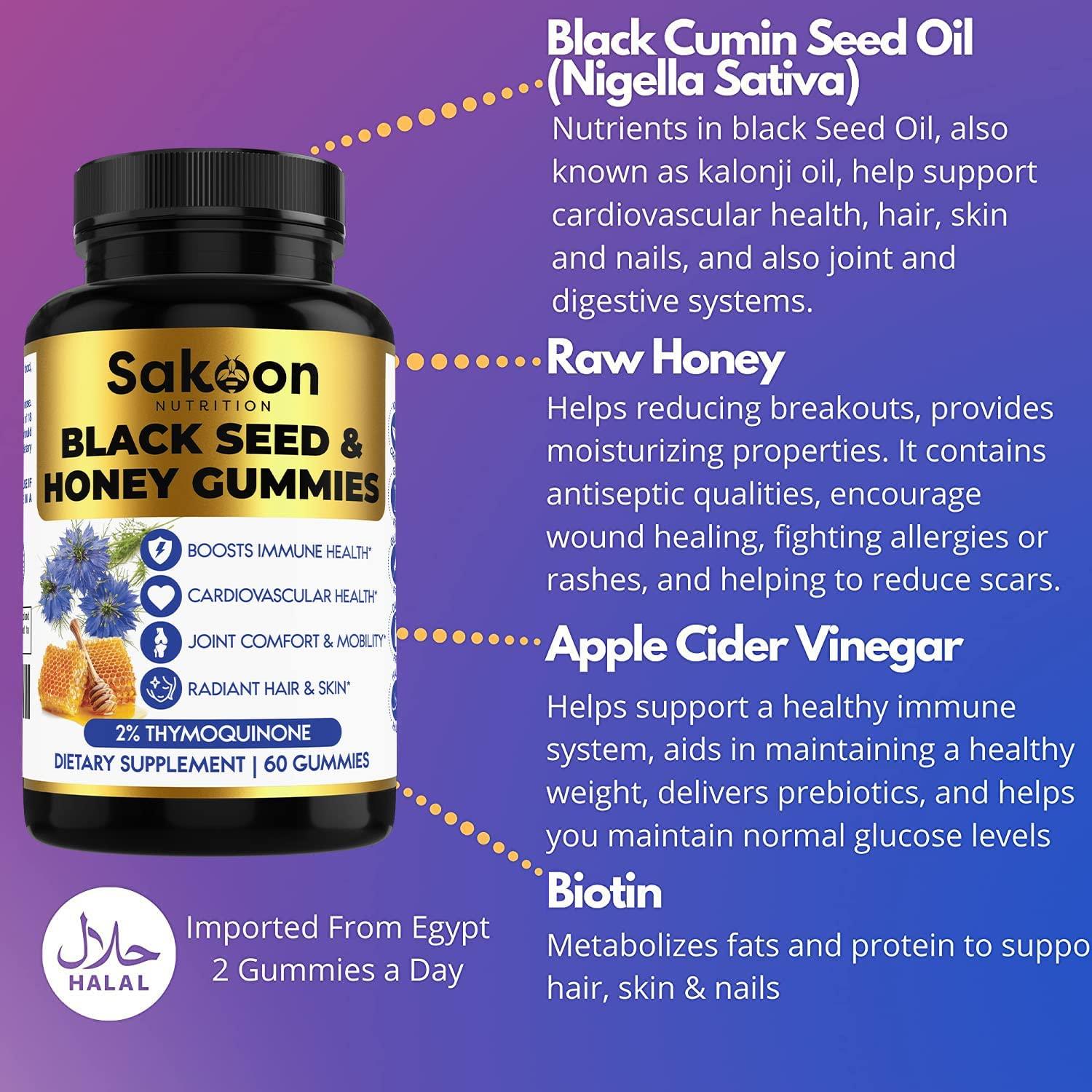 Black Seed Oil & Honey Gummies W/ 2+ THYMOQUINONE Nigella Sativa Seeds Super antioxidant for