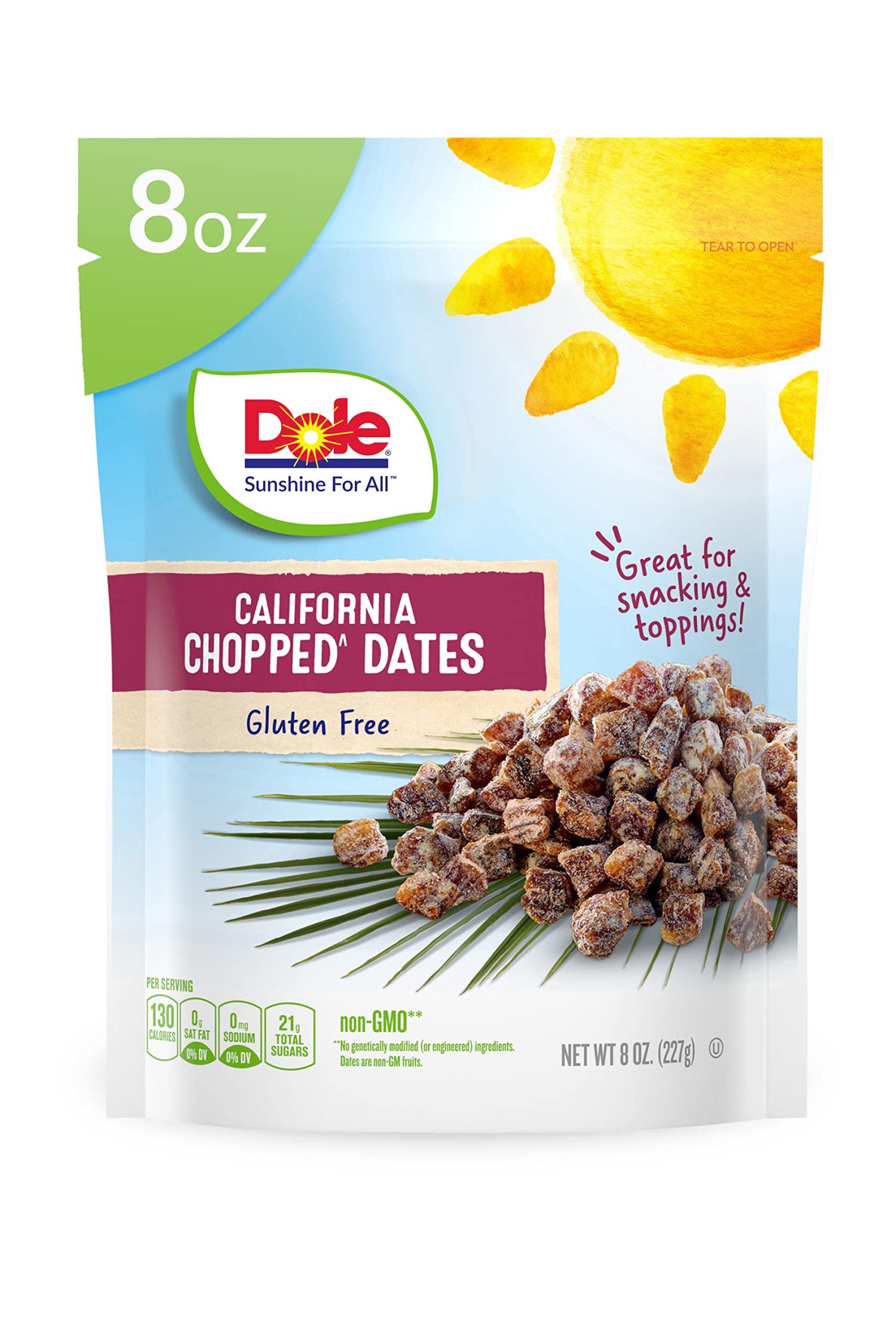 Dole California Chopped Dates, Dried Fruit, Gluten Free Snack, 8 Oz Bag