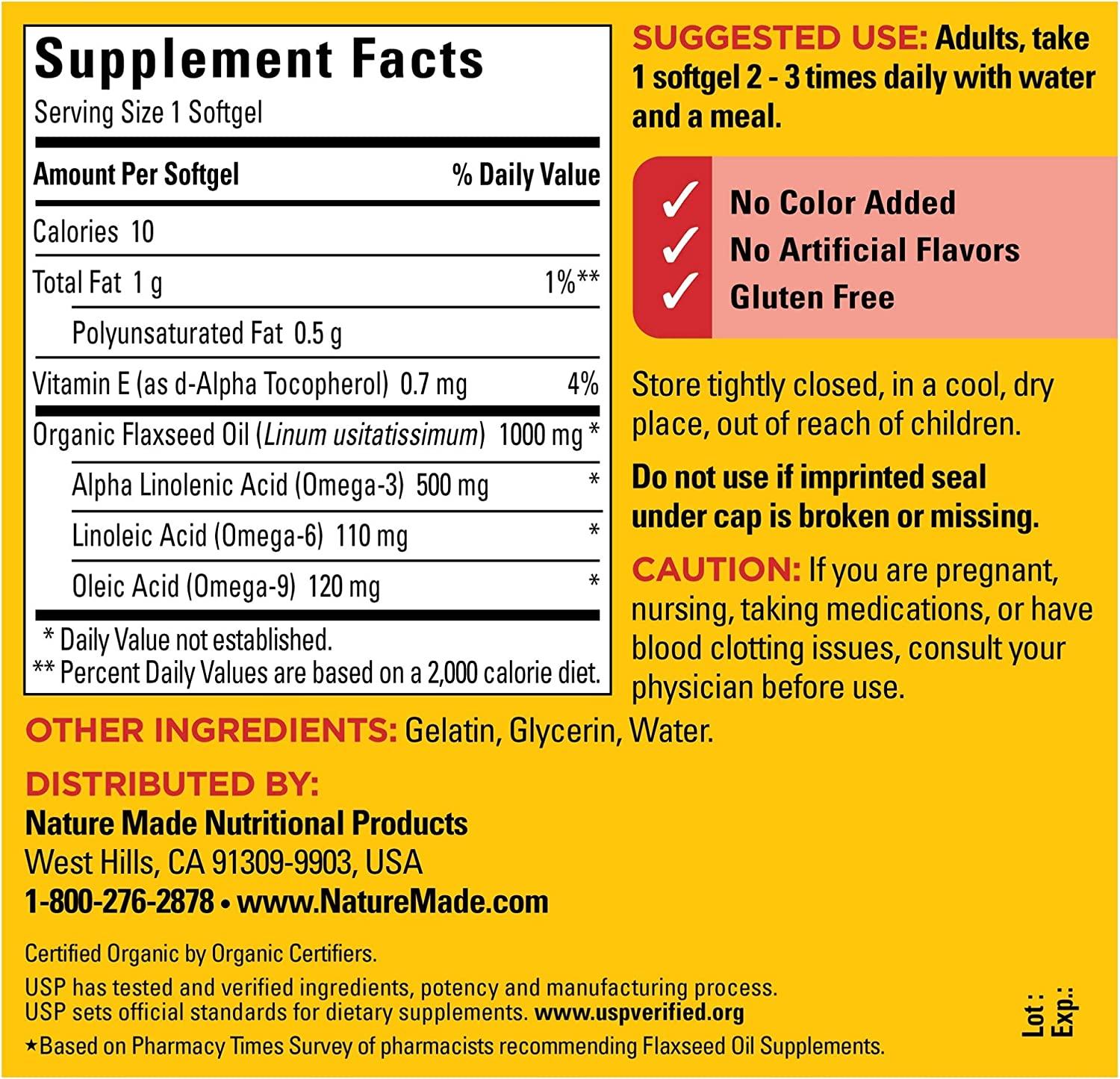 Nature Made Flaxseed Oil 1000 mg Softgels, 100 Count for Heart Health