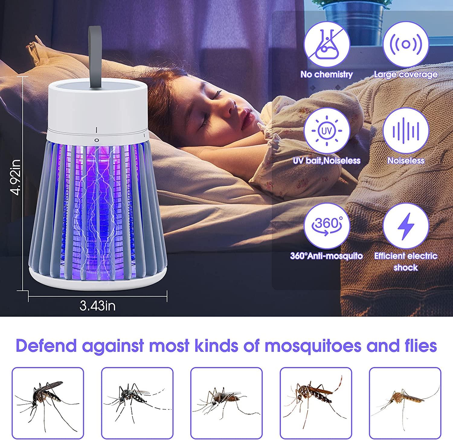 CherryPig Bug Zapper Rechargeable Mosquito and Fly Killer Indoor Light with  Hanging Loop Electric Killing Lamp Portable USB LED Trap for Home Bedroom  Outdoor Camping Gray