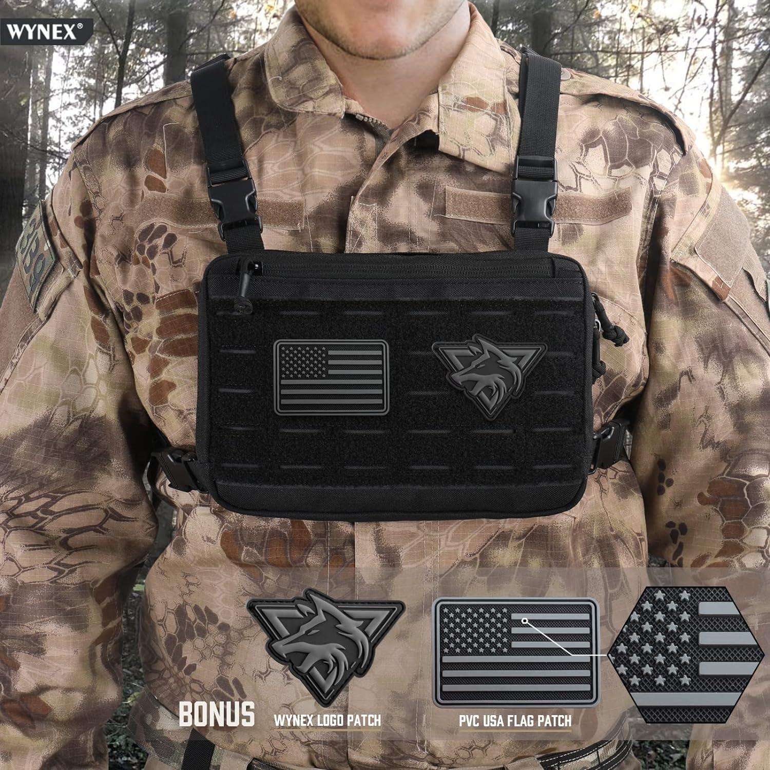 WYNEX Tactical Chest Rig Bag of Laser Cut Design Molle Chest Pouch Utility  Recon Kit Bag Tactical Combat Chest Pack Airsoft Front Chest Pouch Include  Patch Black