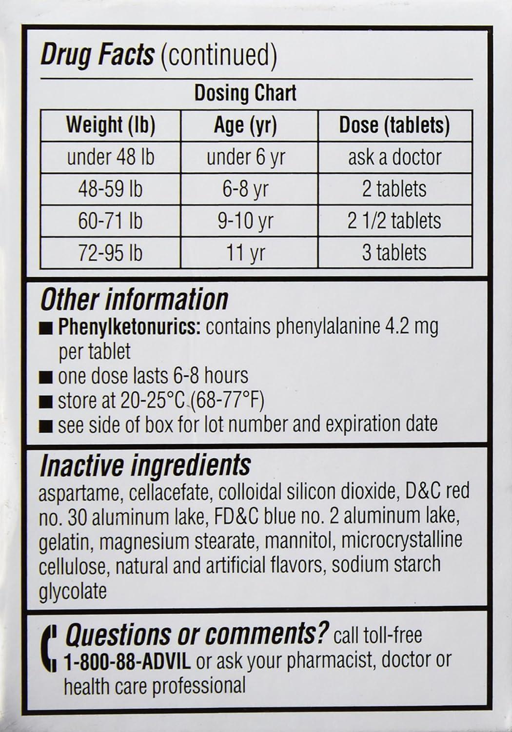 Advil Junior Strength 24 Chewable Tablets Kids Pain Reliever