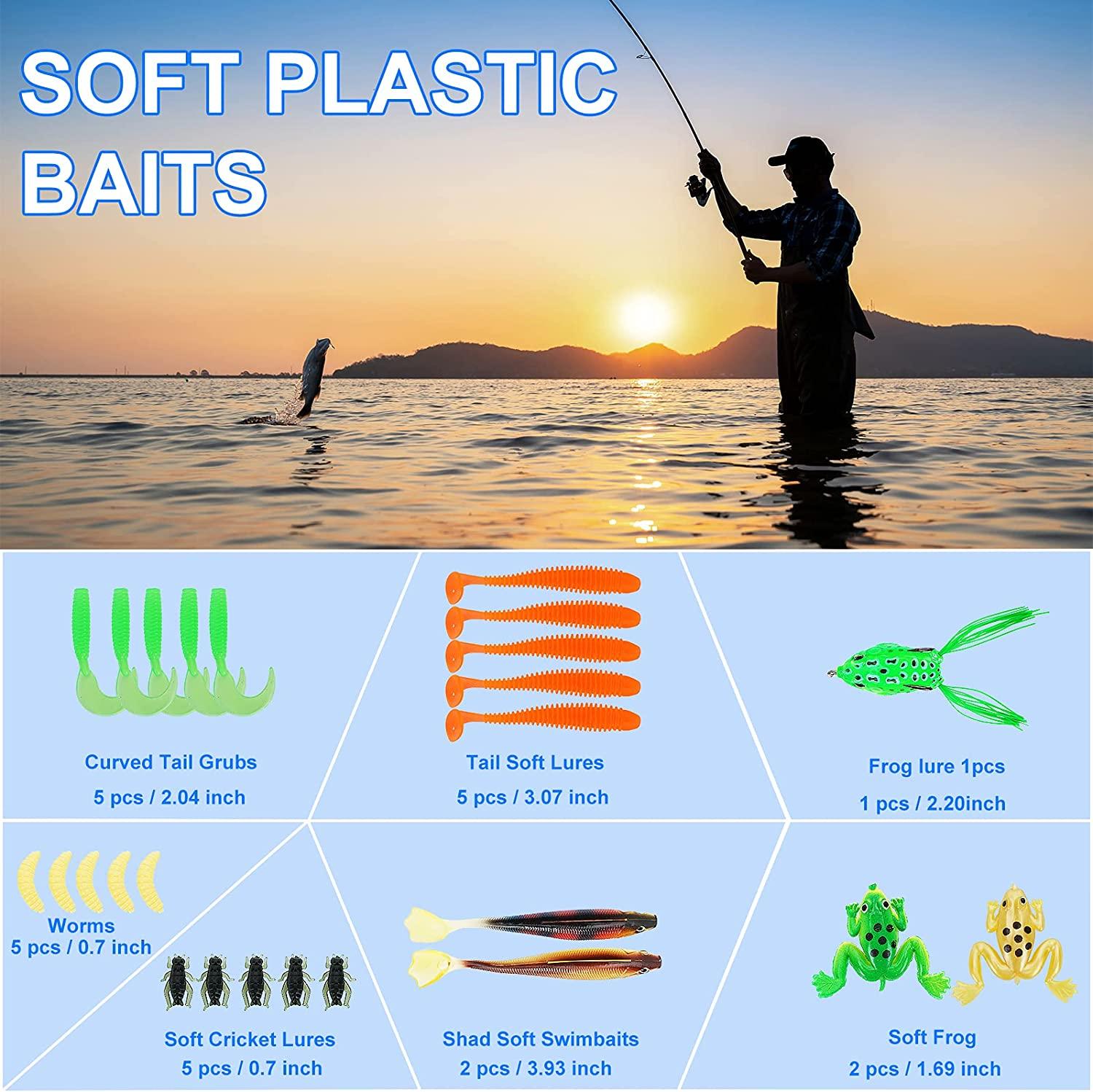 Fishing Lures Tackle Box Bass Fishing Kit,Saltwater and Freshwater Lures  Fishing Gear Including Fishing Accessories and Fishing Equipment for  Bass,Trout, Salmon 92pcs Fishing Tackle Box