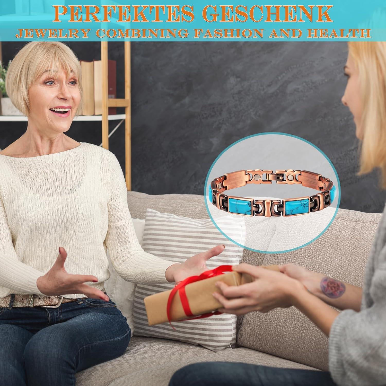 YINOX Magnetic Therapy Artrite Braccialetto di rame per le donne, allevia efficacemente l'artrite e il dolore al polso, intarsiato con turchese turco, combina moda e salute (3500 Gauss) (C