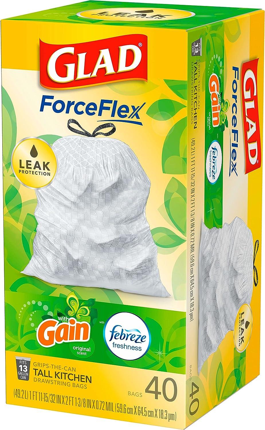 ForceFlex 13 gal. Tall Kitchen Drawstring Gain Original with Febreze Freshness Trash Bags (40-Count, 3-Pack)