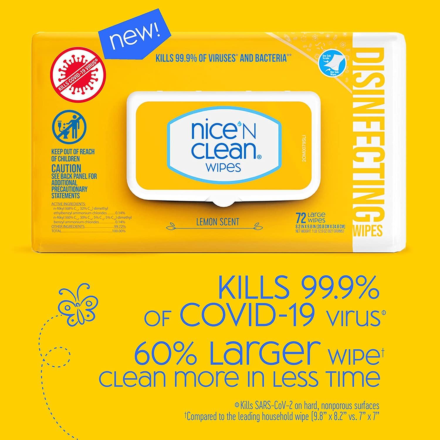 Nice 'N Clean Disinfecting Surface Wipes 72ct Cleans & Disinfects