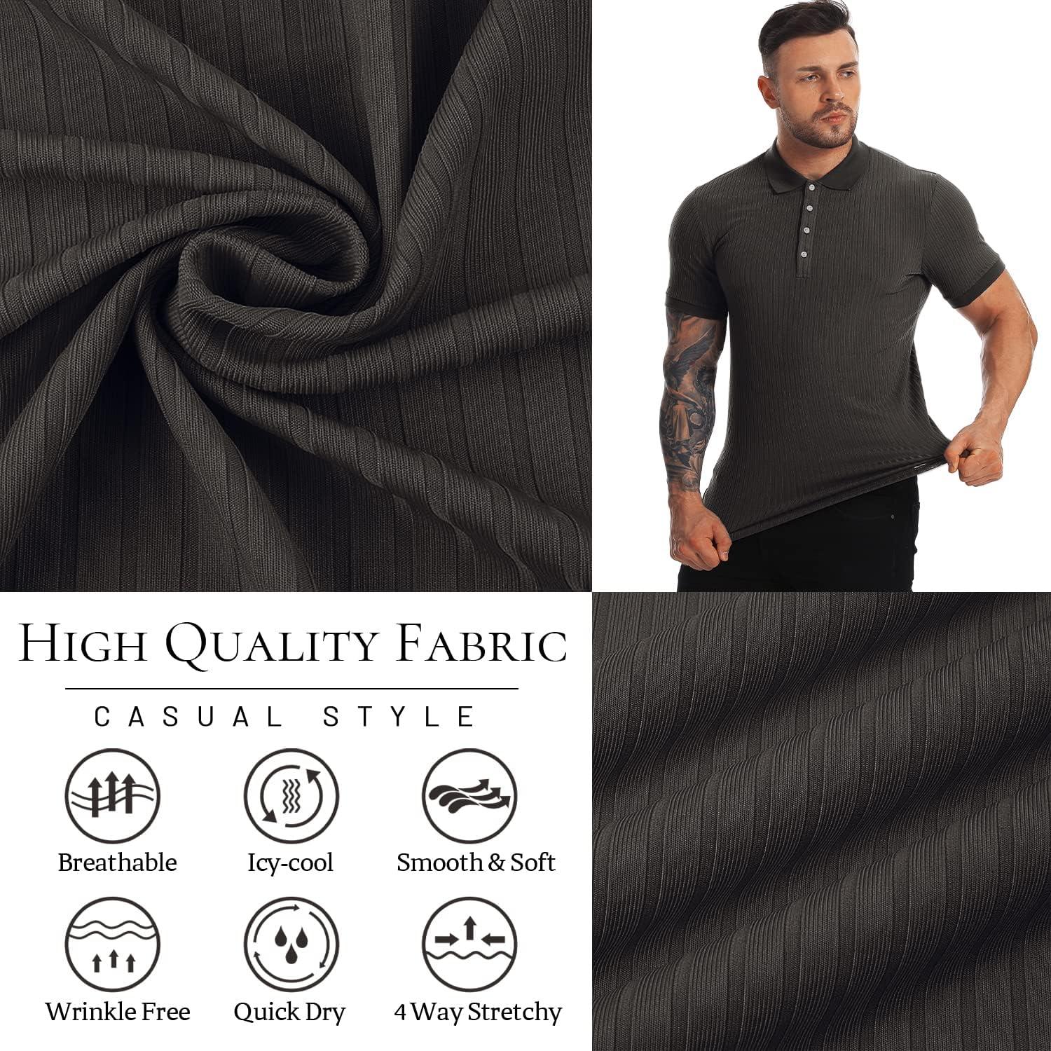 Muscle Polo Shirts for Men Slim Fit Short Sleeve Golf Shirts Men