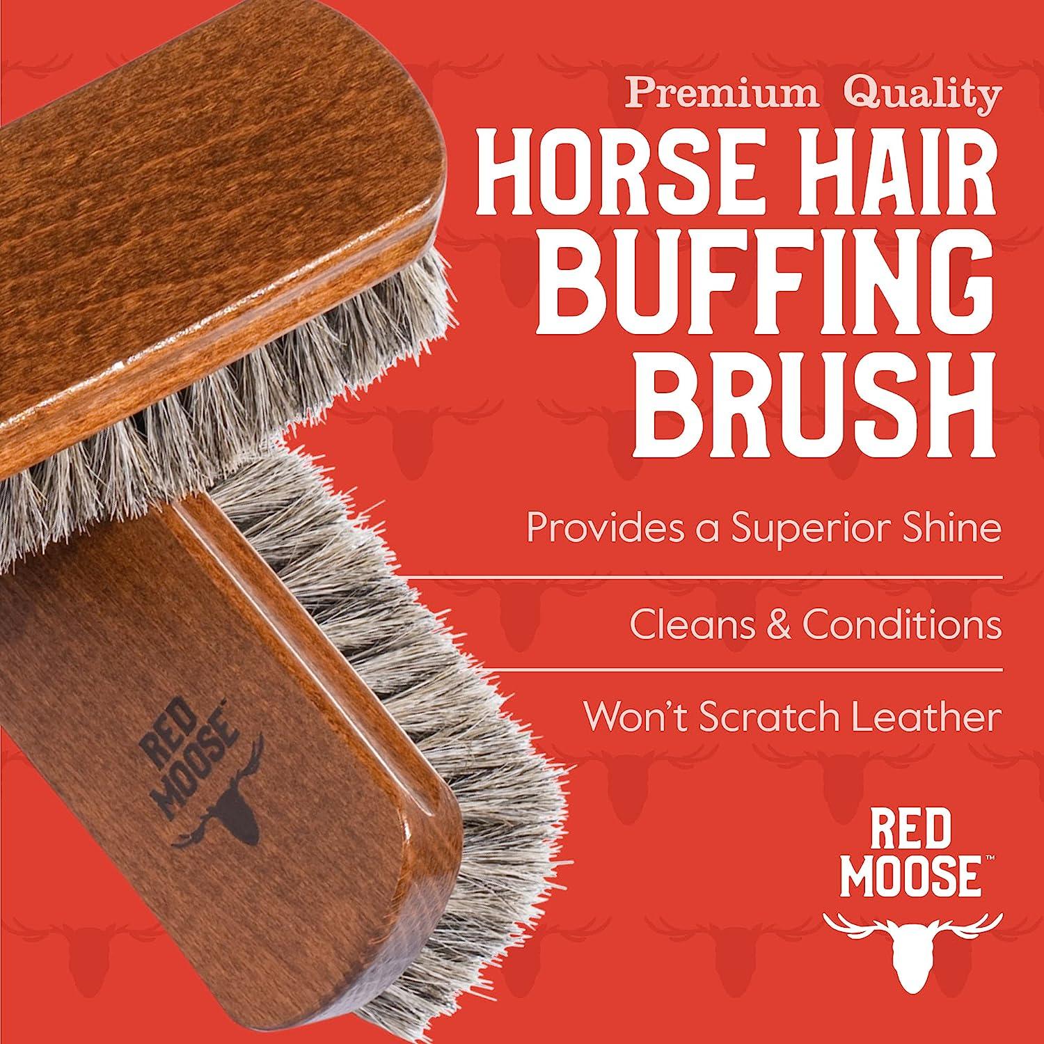 Horsehair Shoe Brush for Leather Boots Shine Red Moose Medium