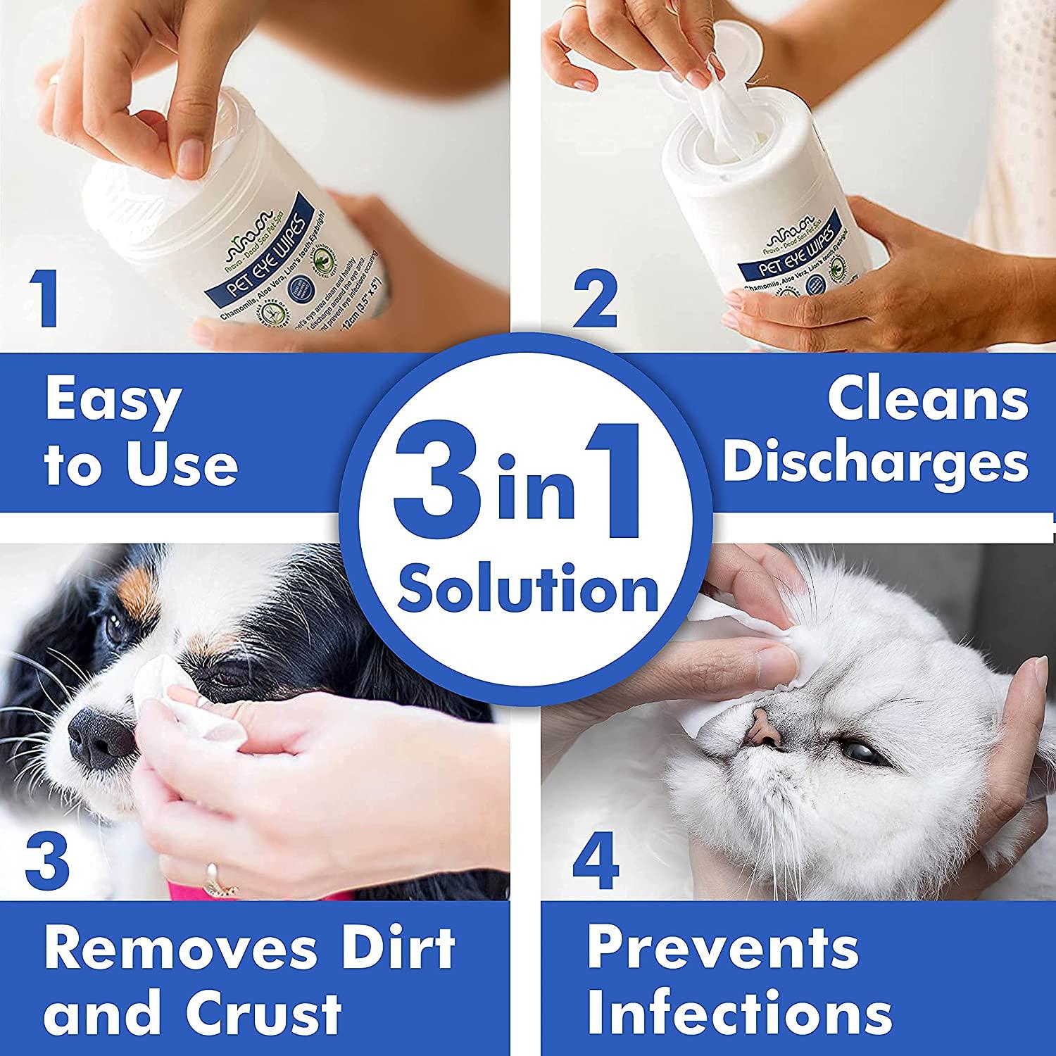 Arava Pet Eye Wipes for Dogs Cats Puppies Kittens 100 Count