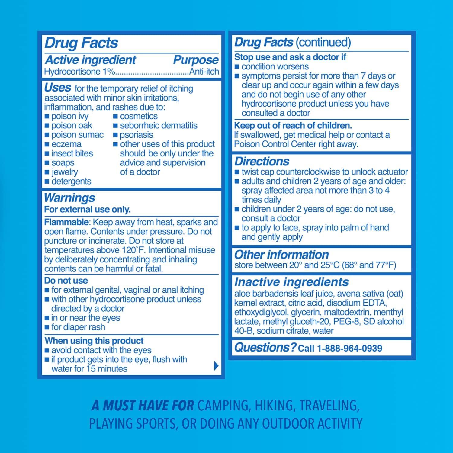 Cutter Poison Ivy Spray Itch Relief Hydrocortisone Spray for Relief of