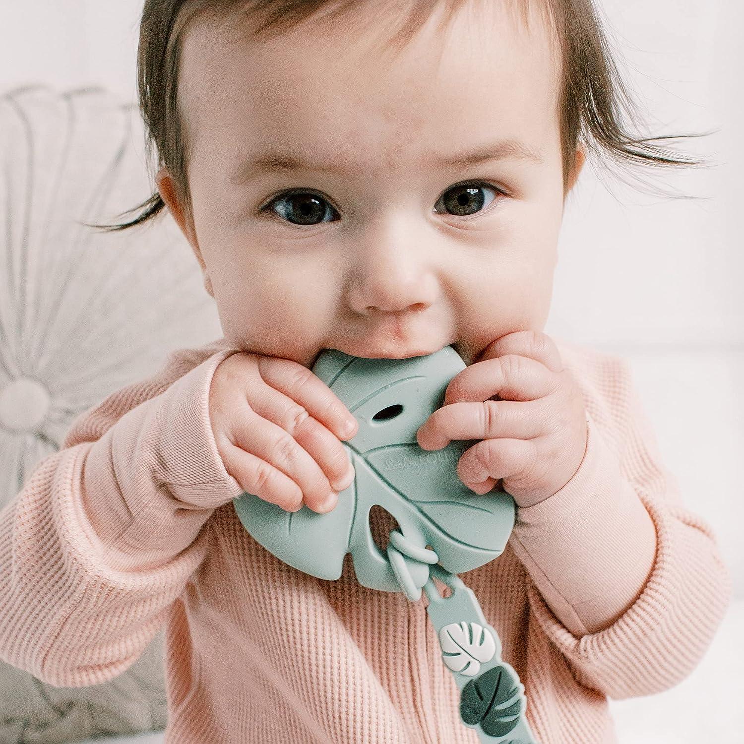 Loulou Lollipop Silicone Teether for Teething Baby Monstera Seafoam