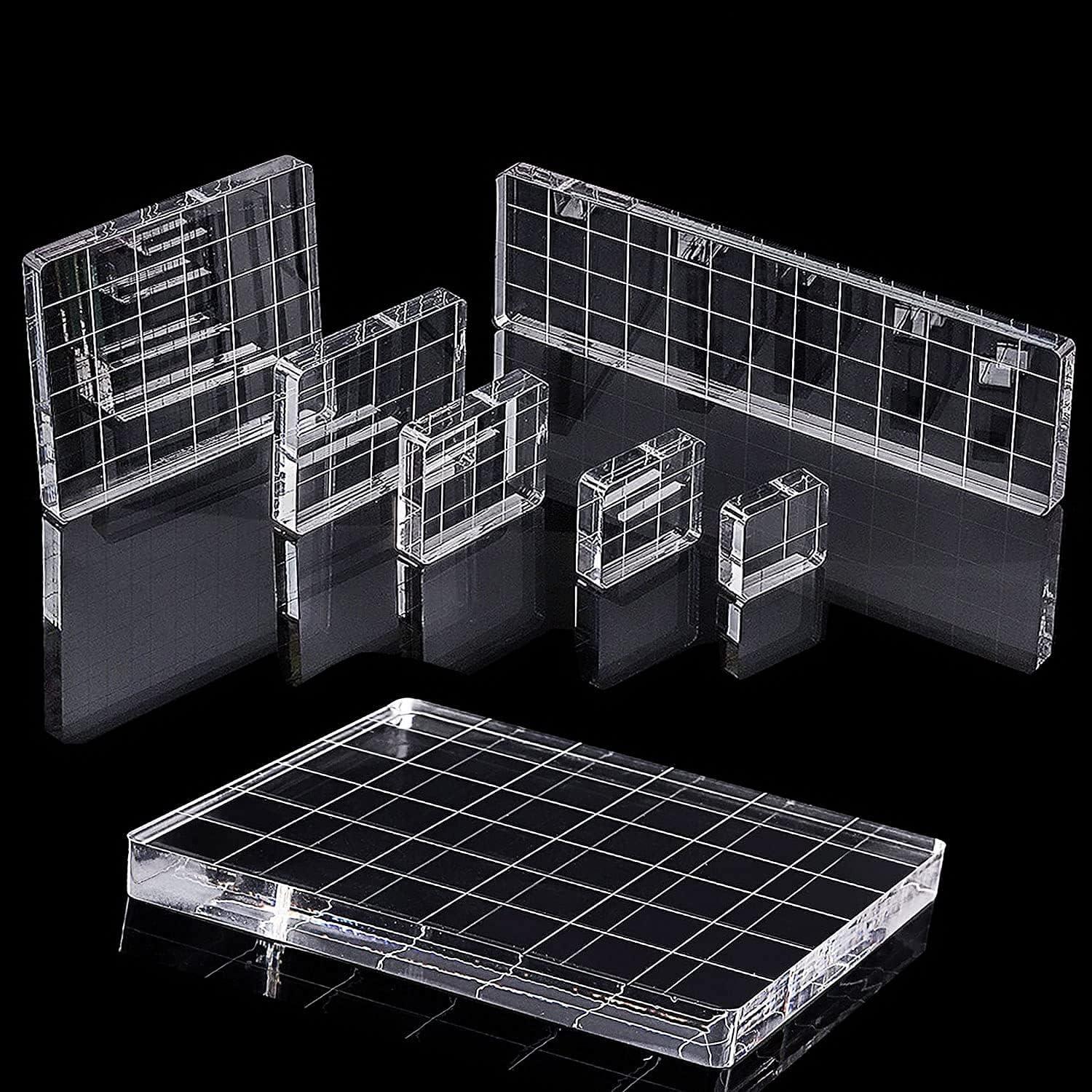 Acrylic Clear Stamp Blocks Set, Stamping Plates Tools with Grid Lines for  Scrapbook, DIY Crafts Making Supplies