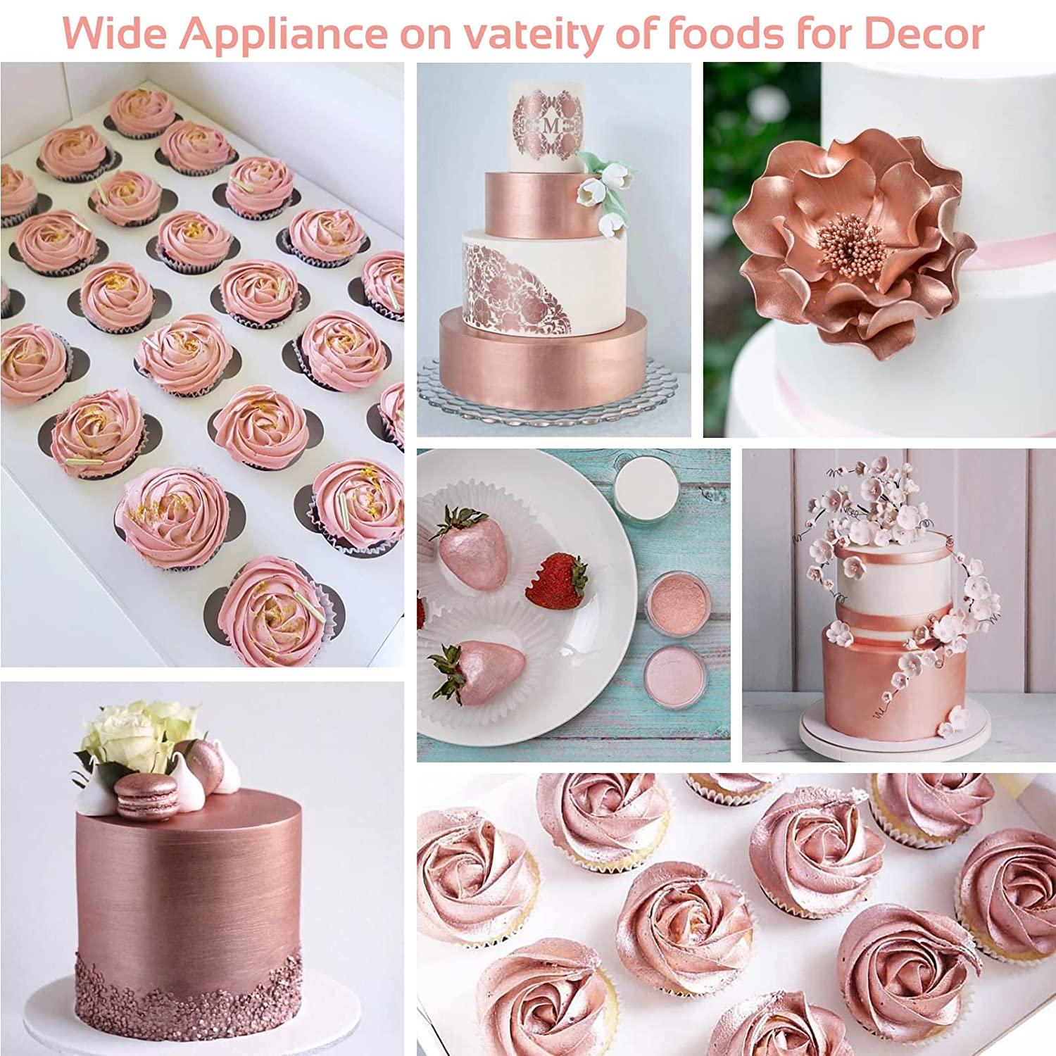 Edible Rose Gold Luster Dust and Gold or Silver for Cake Decoration,  Strawberry Chocolate Covered/ Fondant Powder Coloring Paint Food 2 PACK 