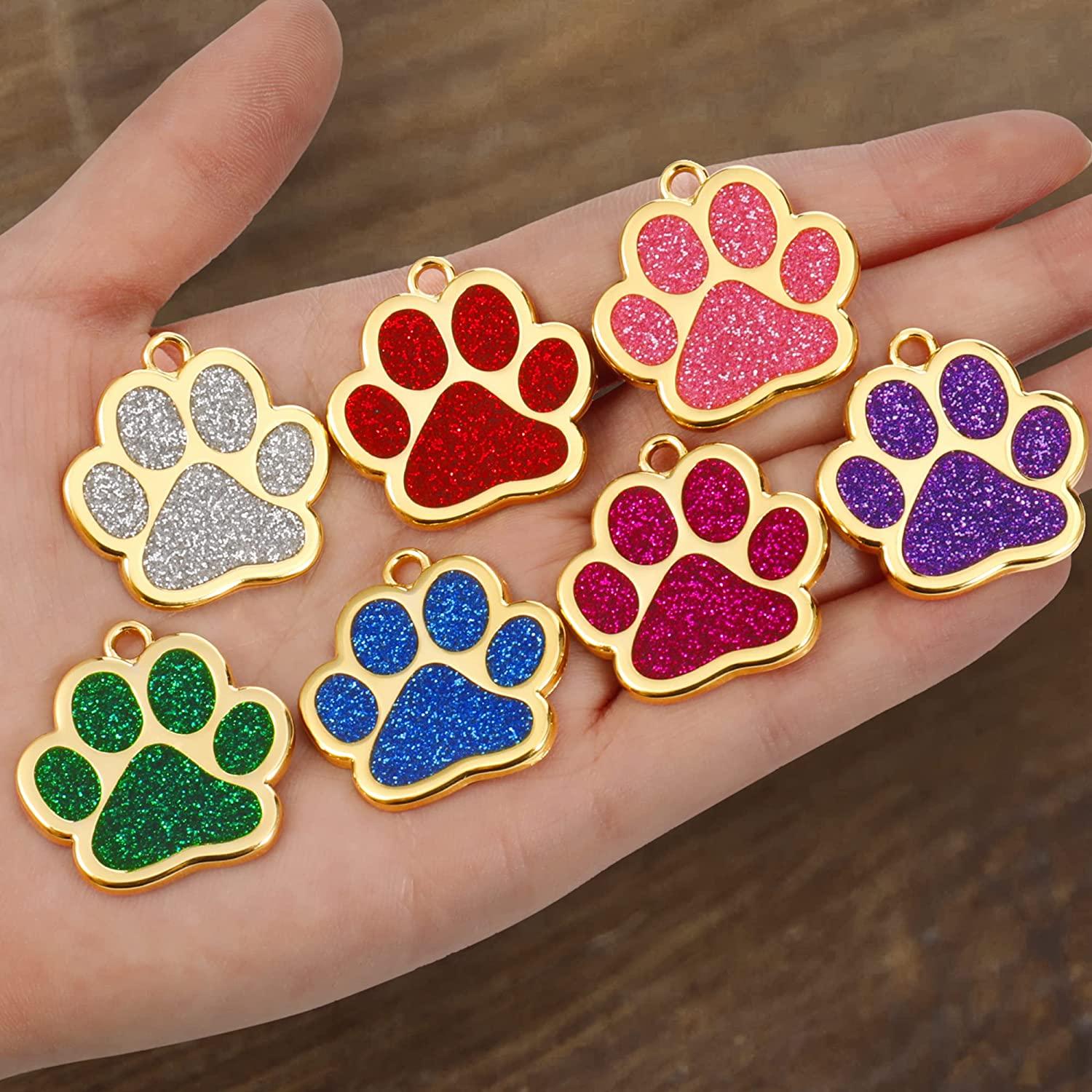 Engraved 27mm PINK GLITTER PAW PRINT Pet ID Tag - ENGRAVED & POSTED