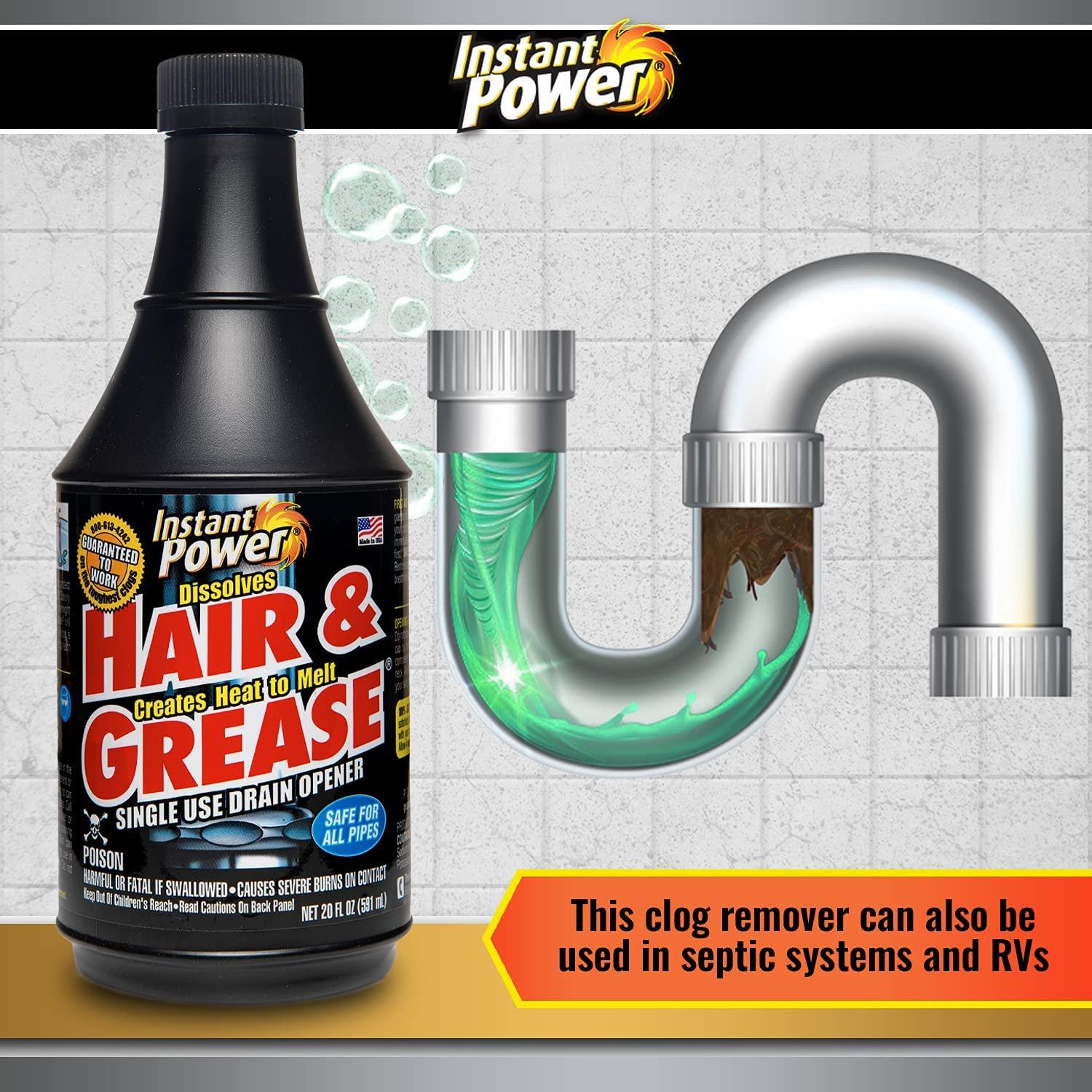 Instant Power Hair and Grease Drain Opener, Liquid Drain Cleaner and Clog  Remover, 20 oz.