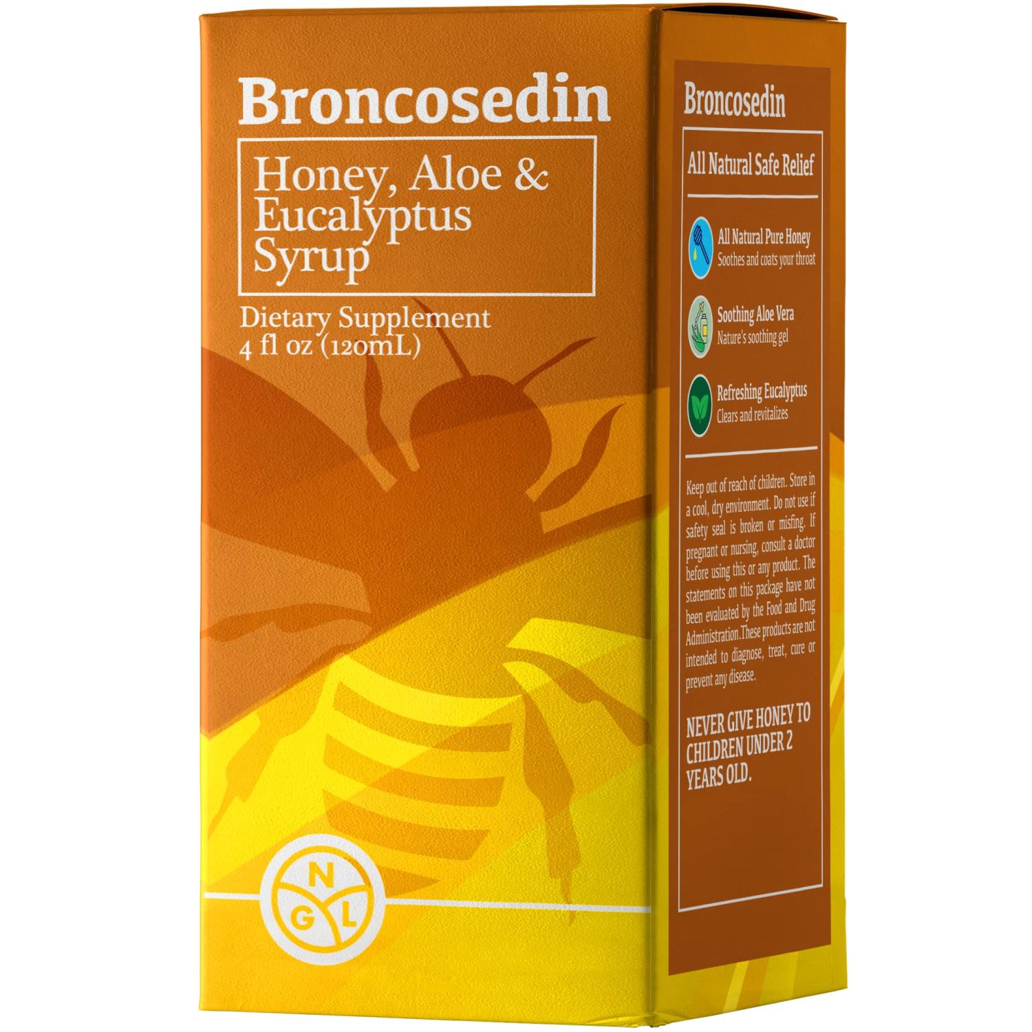 Broncosedin Bronchial Syrup HoneyAloeEucalyptus 4 fl Oz Made in USA