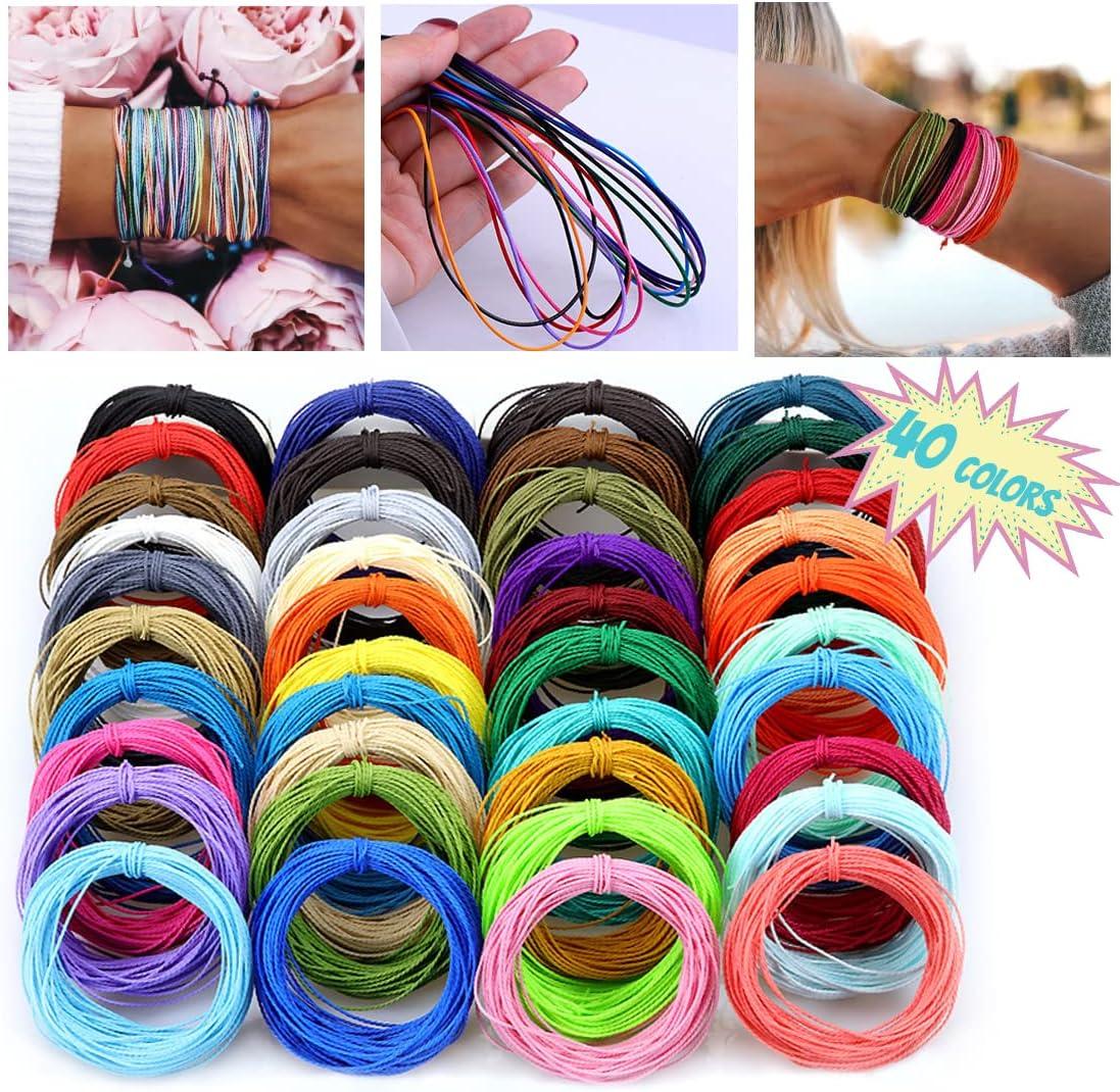  WillingTee 40 Colors 1mm Waxed Polyester Cord 437 Yard Waxed  Bracelet Cord Wax String Cord Waxed Thread for DIY Bracelets Necklace  Jewelry Making Friendship