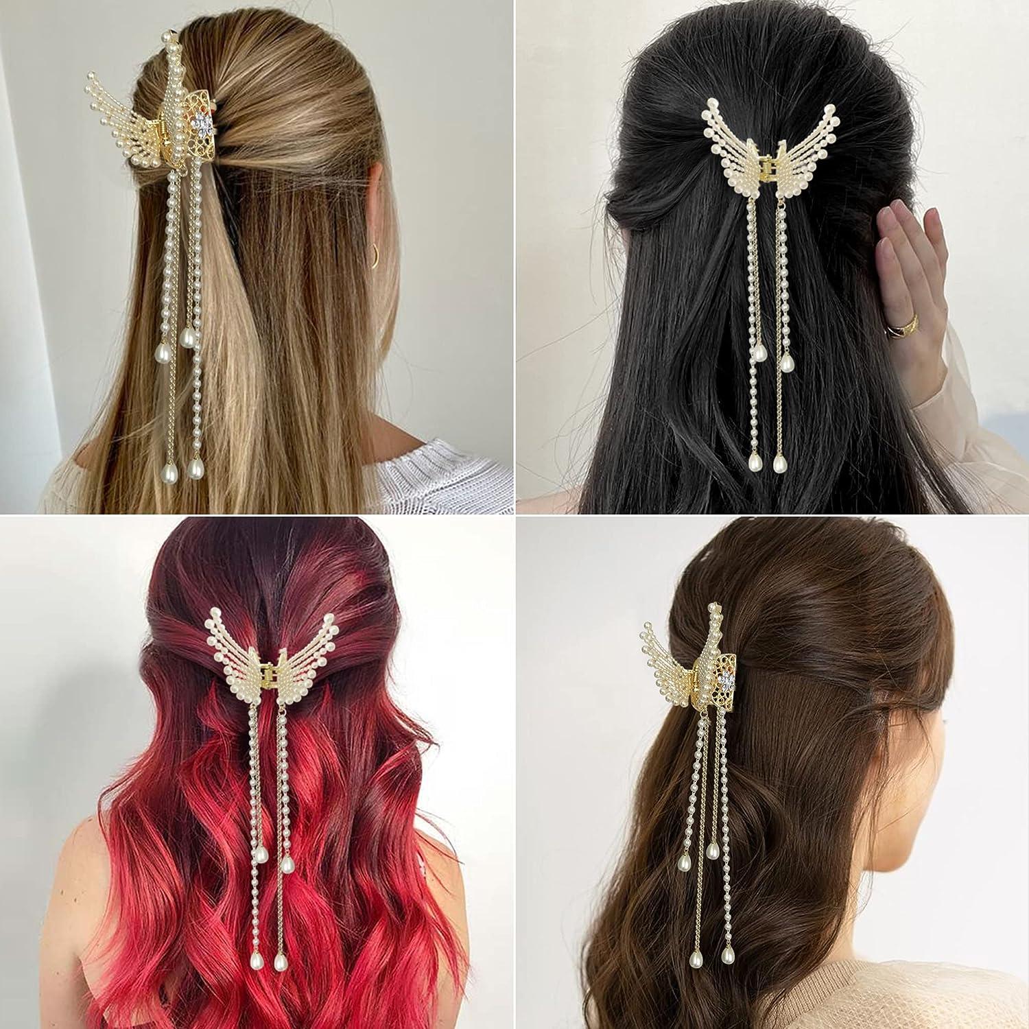 DN Creation Set Of 1 Korean Faux Fur Large Hair Claw Clip Elegant Bow  Tassel Hairpin,