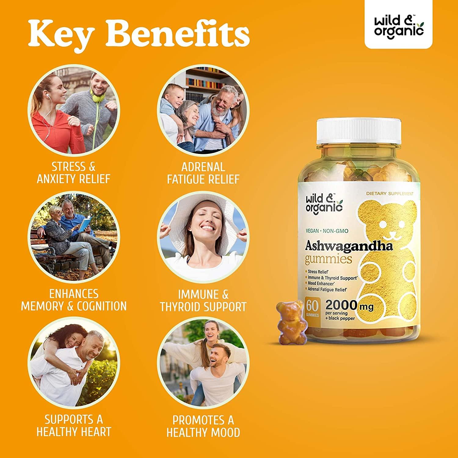 Wild Organic Ashwagandha Gummies Stress & Anxiety Relief Calm Mood