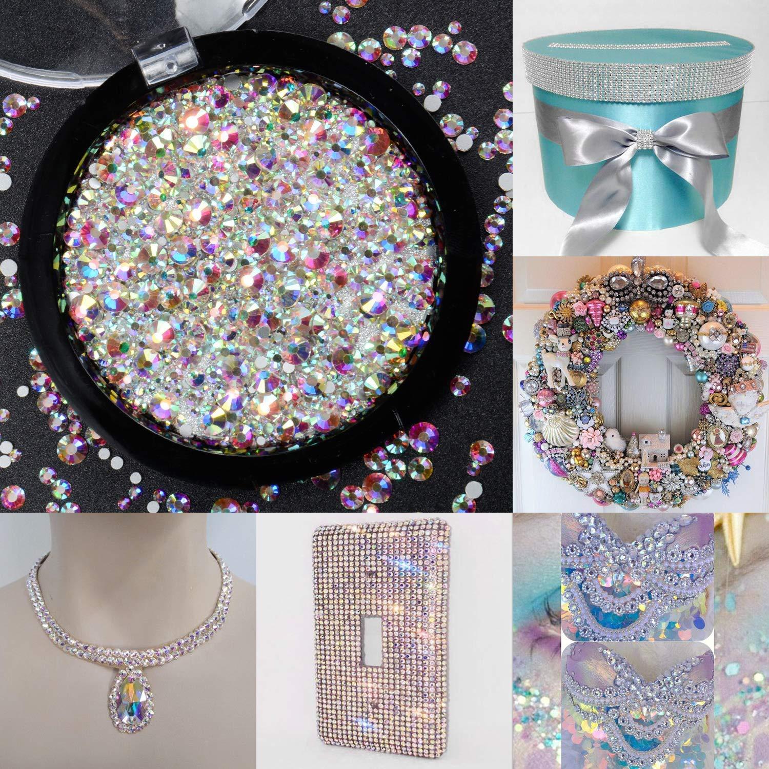  2592pcs Silver Flat Back Crystal Iridescent AB Rhinestones  Round Beads Gem Jewel Pearls set, 9 Mix Sizes for 3D Nail Art DIY Makeup  Craft Clothes Shoes Phone Case Decoration : Beauty