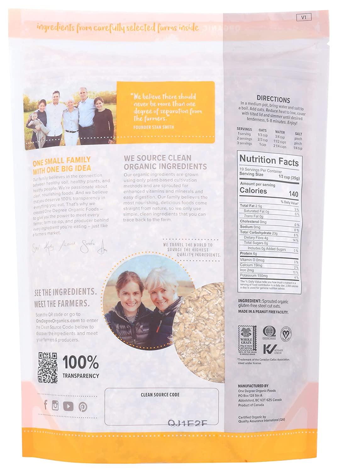 ONE DEGREE ORGANIC FOODS Organic Sprouted Rolled Oats, 24 OZ