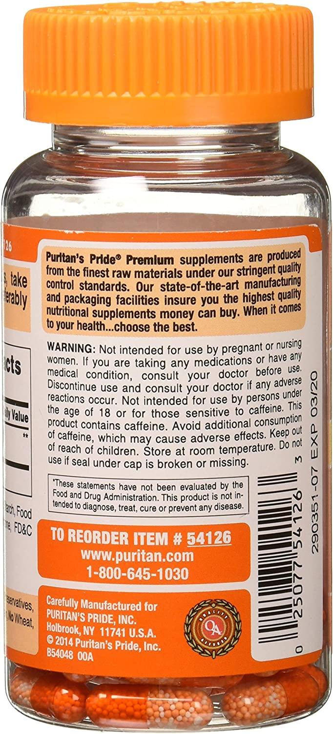 Puritans Pride Caffeine 200mg 8Hour Release 60 Count Pack of 1
