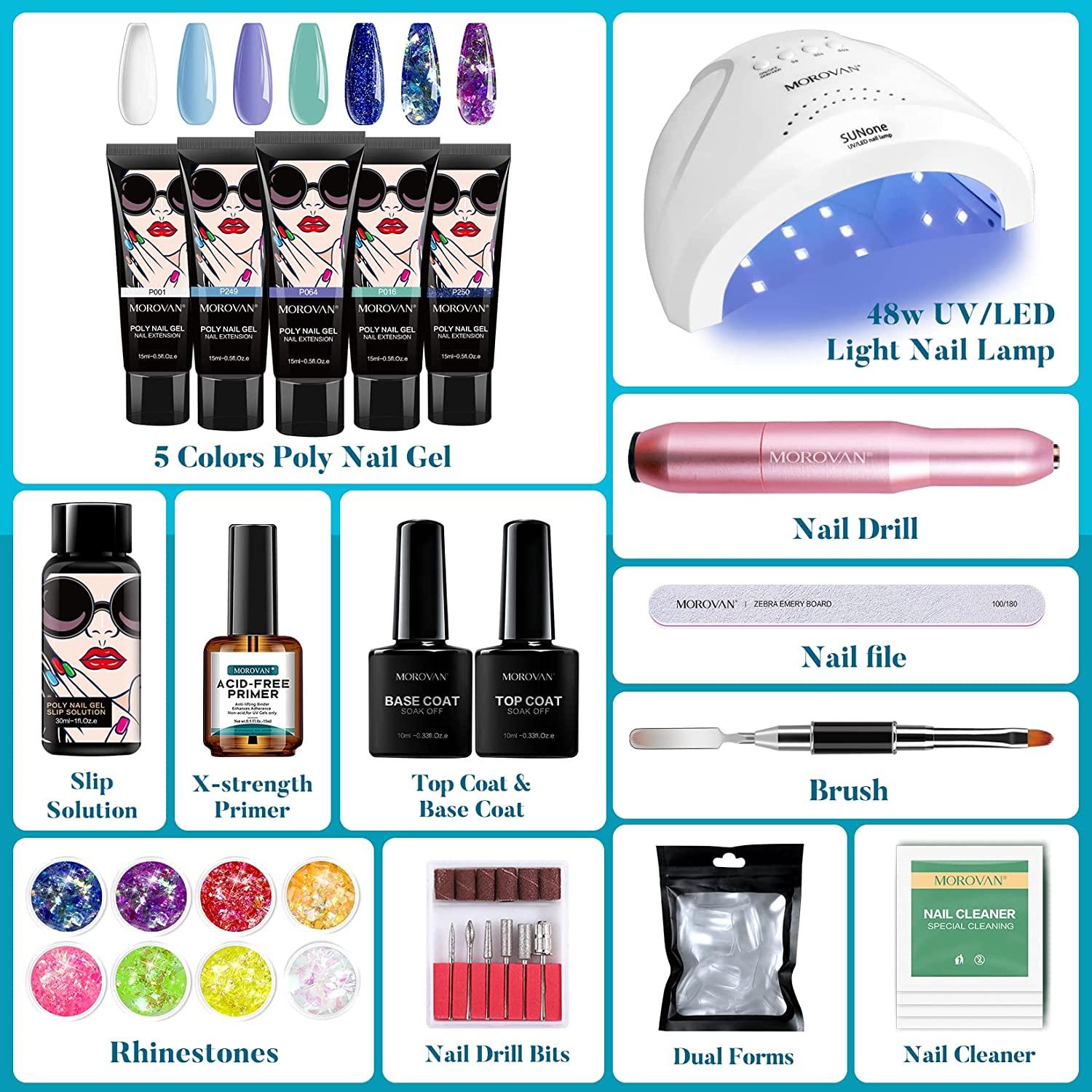 Morovan Poly Gel Nail Kit with Lamp and Drill Starter Kit - Professional  Poly Gel Kits with Light 48W Complete Poly Nail Gel Kit with Everything for  Beginners DIY Gel Nail Extension