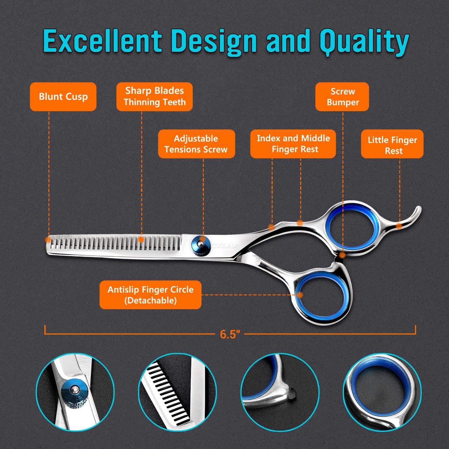 COOLALA Stainless Steel Hair Cutting Scissors Thinning Shears 6.5 Inch ...