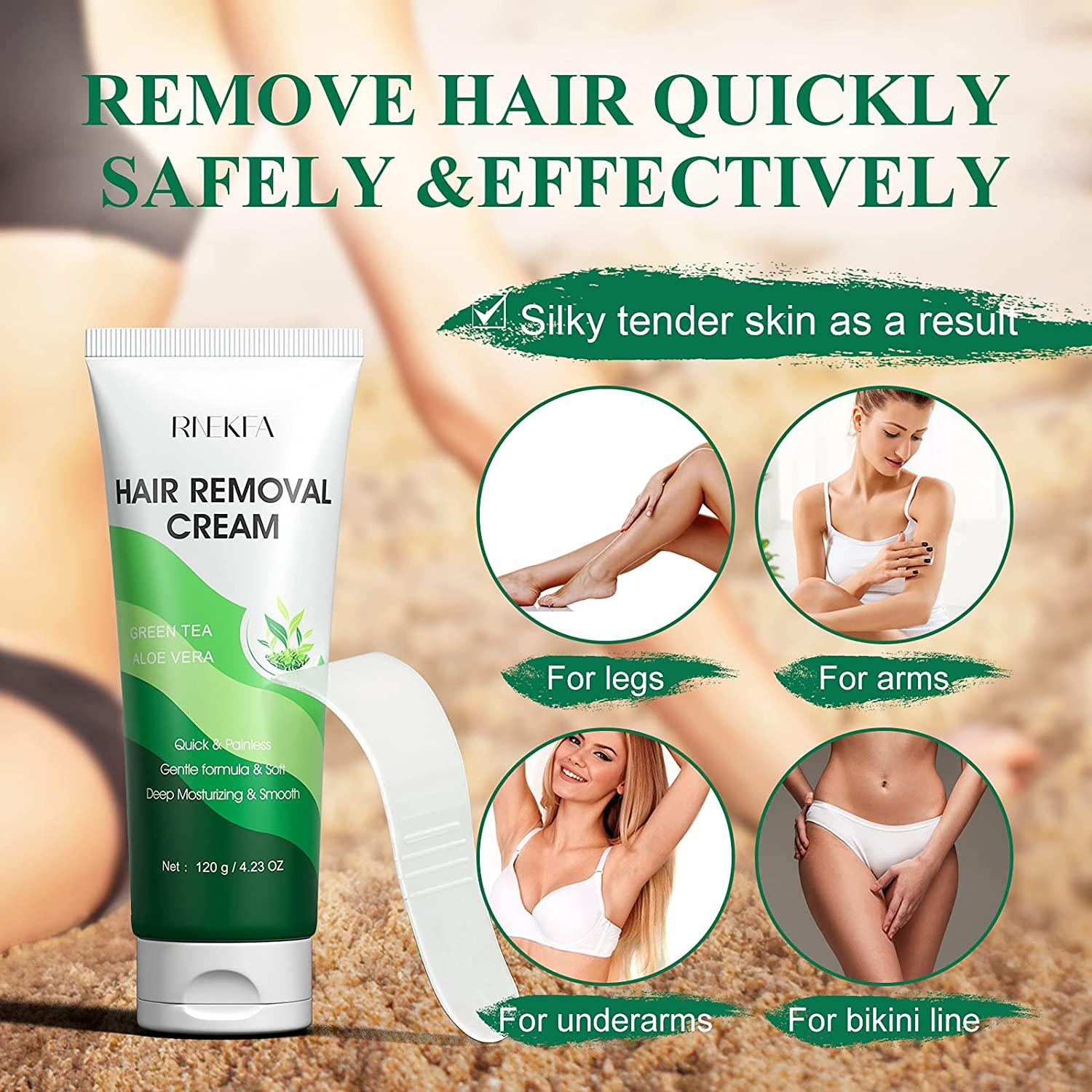 Hair Removal Cream with Green Tea & Aloe Safe and Gentle for Sensitive Skin  Painless Non-Irritating Hair Remover for Leg Underarms Bikini Depilatory  Cream for Women and Men  OZ