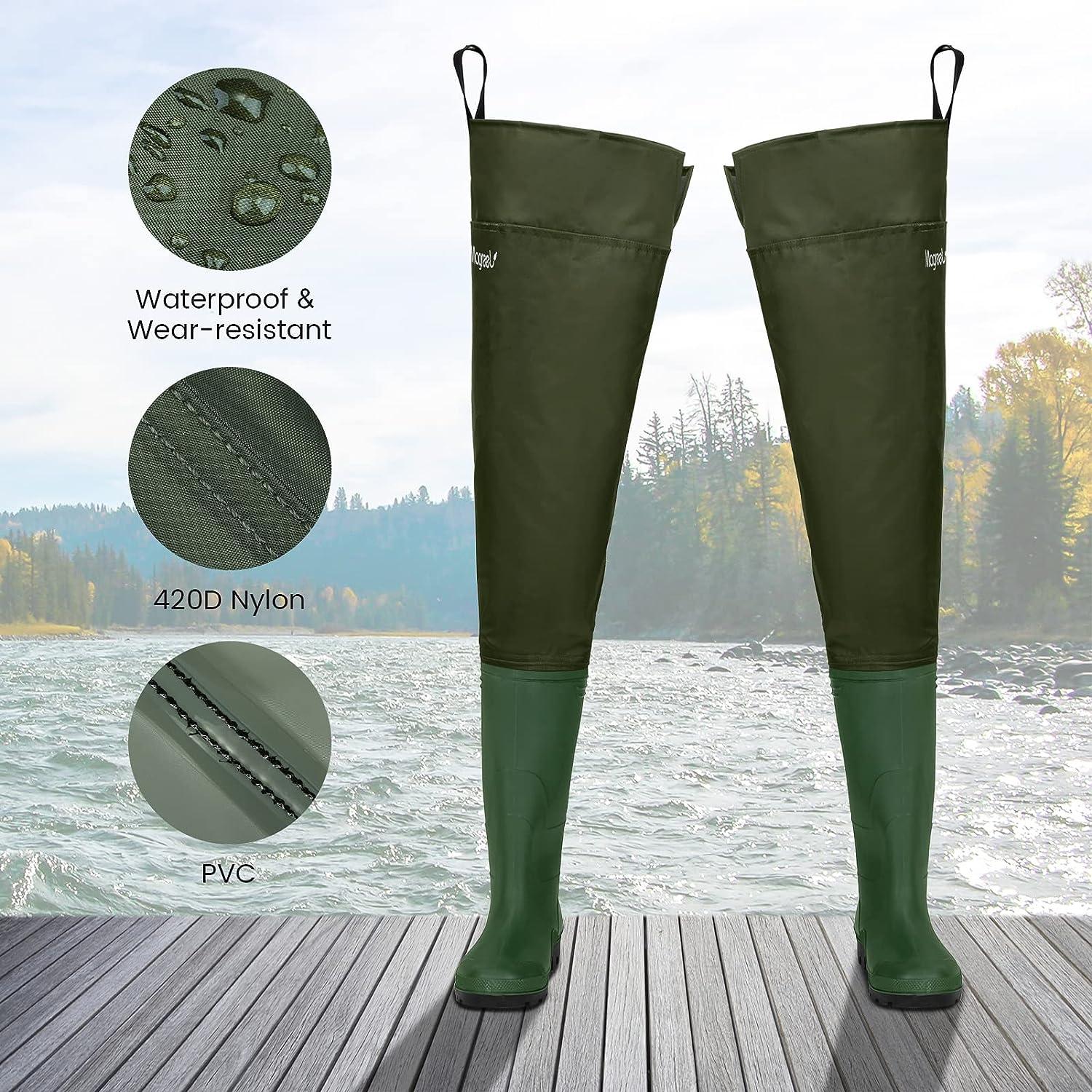 Hip Waders, Lightweight Waterproof Hip Boots for Men and Women, Nylon  Fishing Hunting Bootfoot with Cleated Outsole, Size 10, Army Green M10/W12