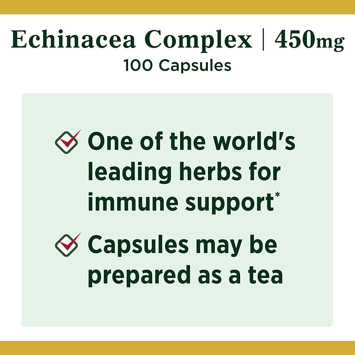 Nature's Bounty Echinacea Complex Herbal Supplement 450mg, 100 Capsules Immune Health Support