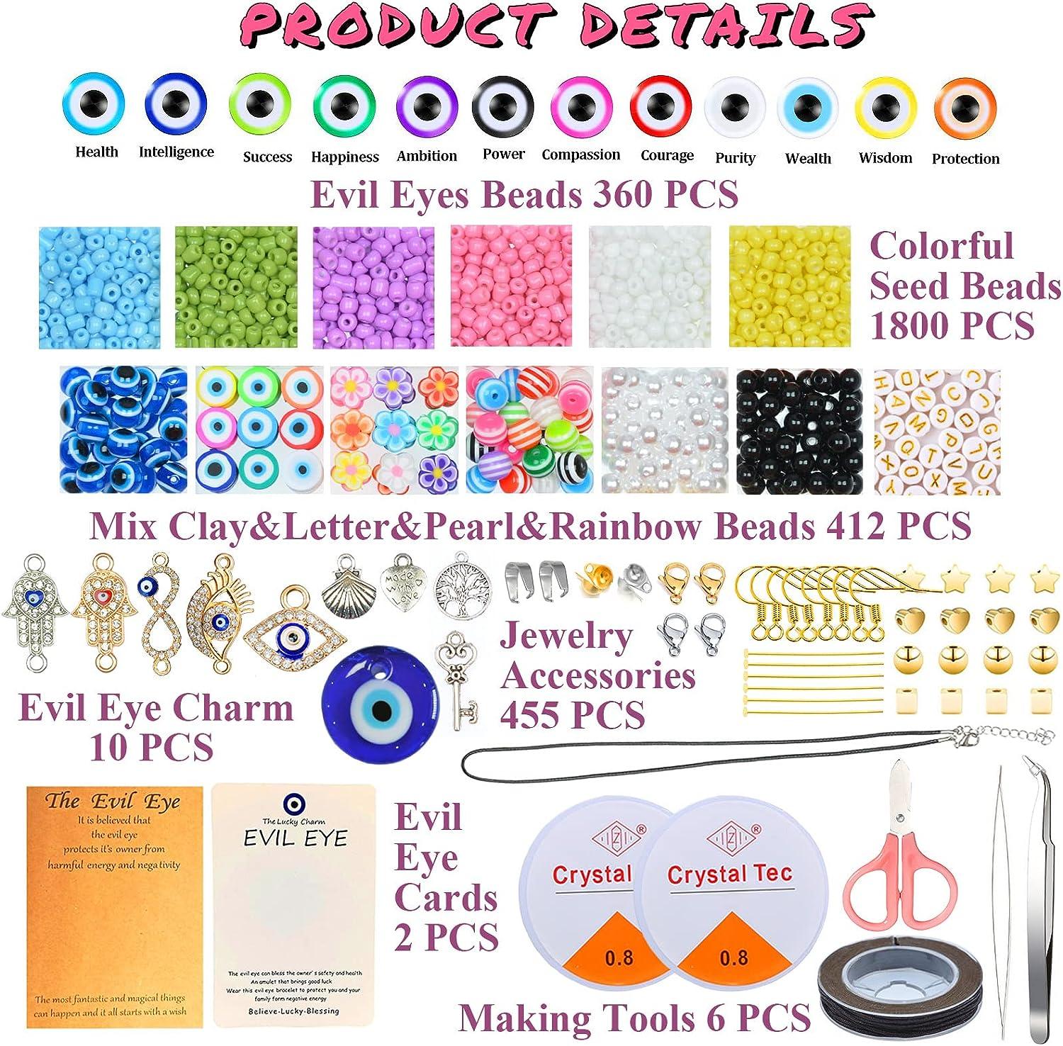 AIFNIY 3045 PCS Evil Eye Bracelets Kit for Jewelry Making with Letter 4mm  Glass Seed Beads Gold Pearl Flower Clay Beads Evil Eye Charms for Women DIY  Crafts Necklaces Earrings(Kit A) 