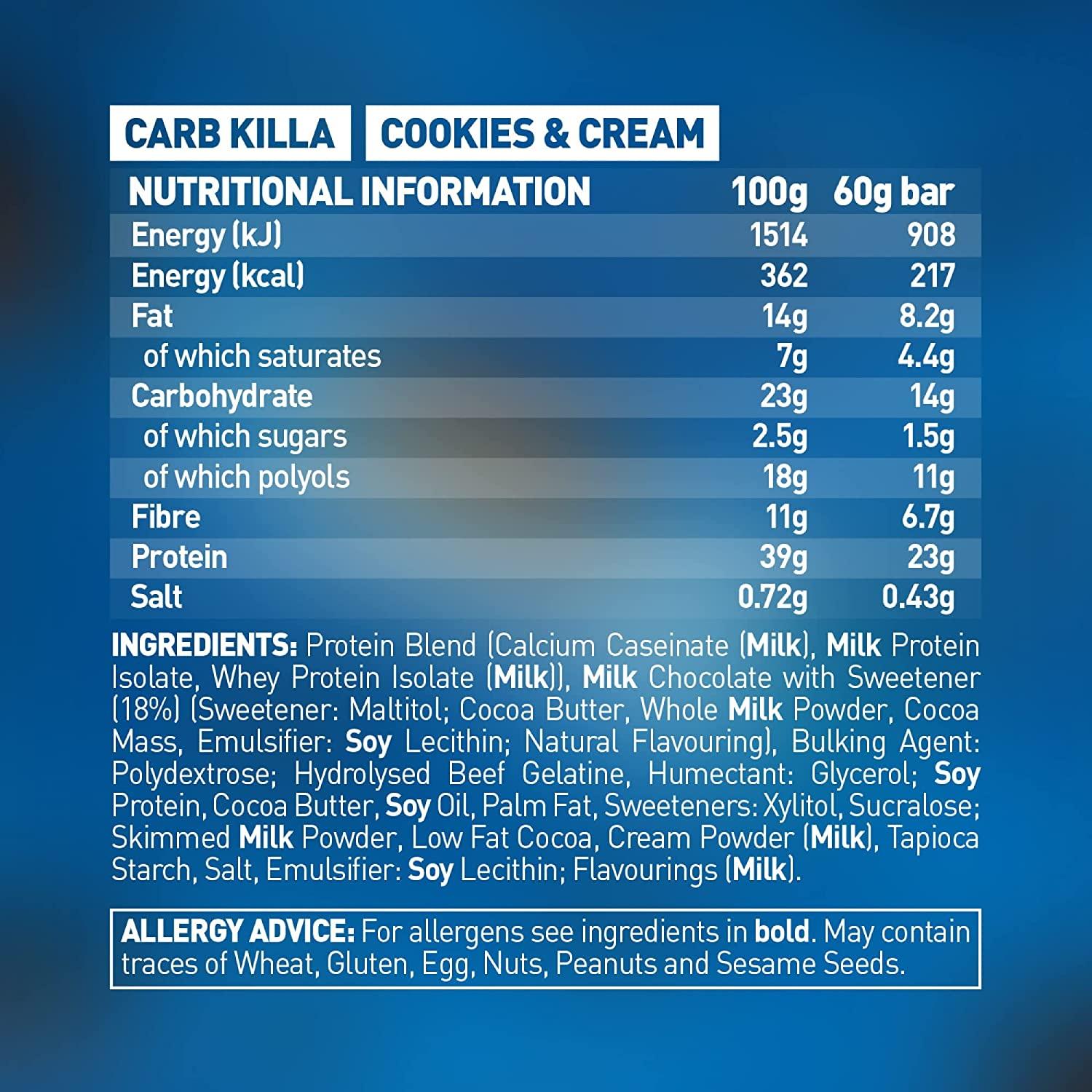 Carb Killa 12x60g Bar Cookies & Cream