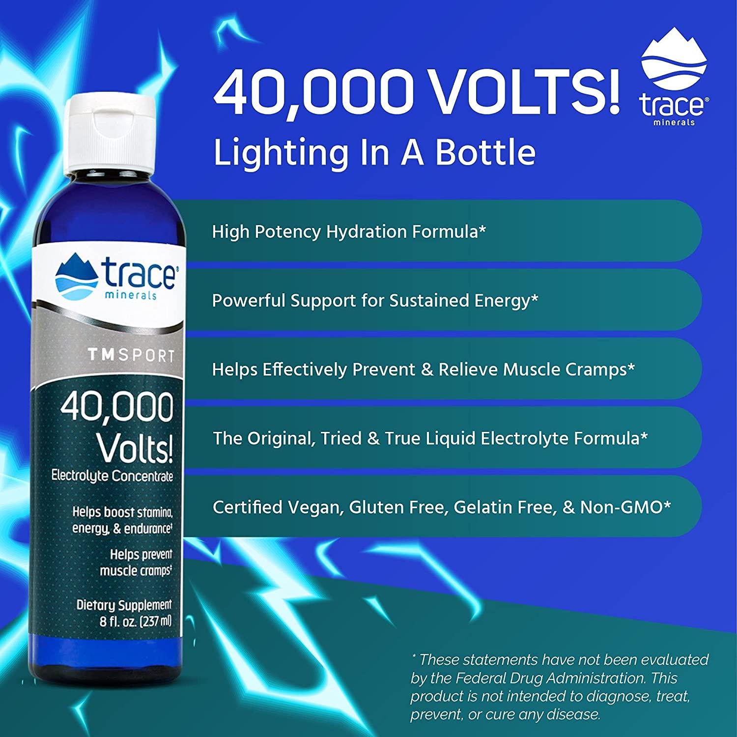Trace Minerals 40,000 Volts! (8oz) 3 Pack Liquid Electrolyte