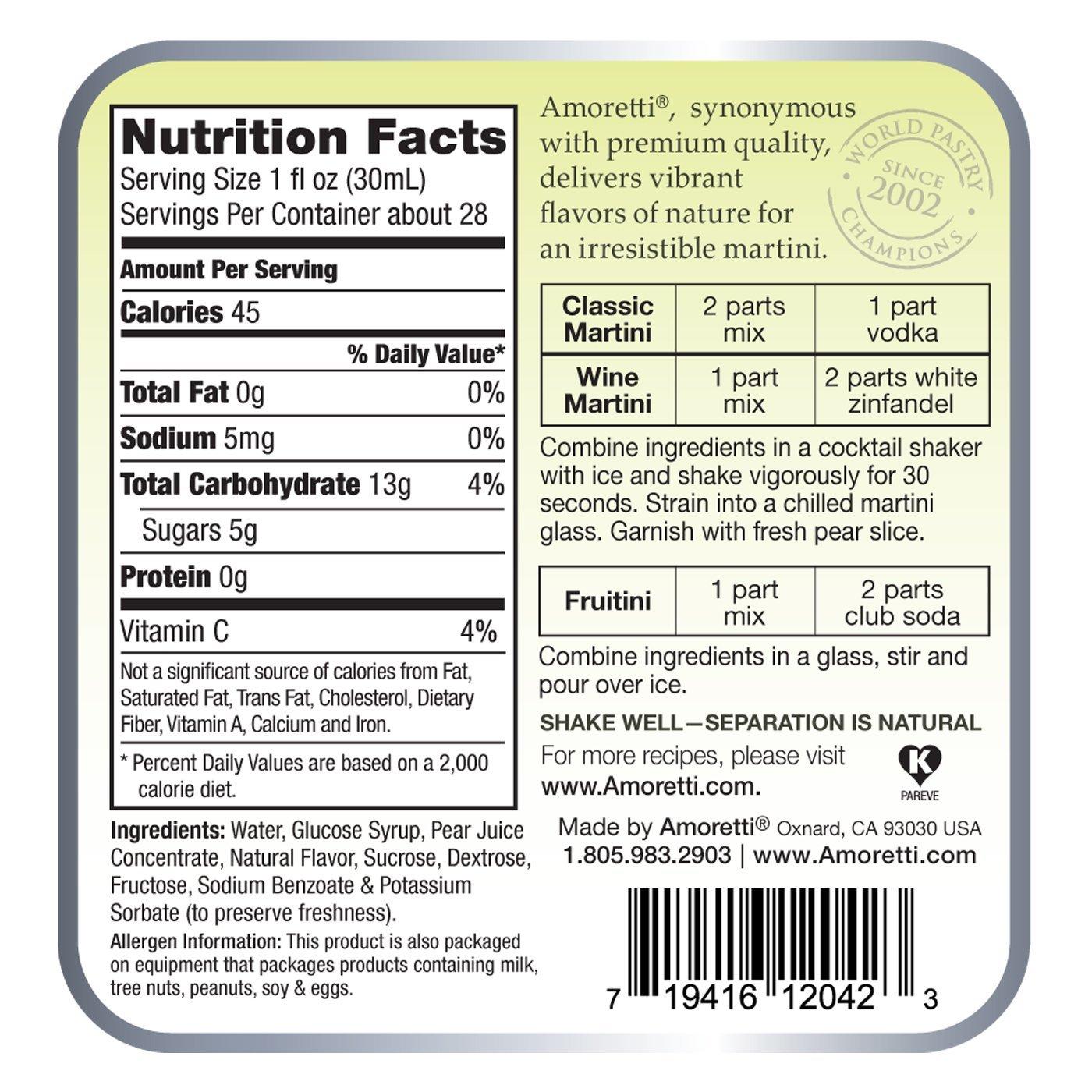 Amoretti Premium Martini Cocktail Mix, Pear, 28 Ounce