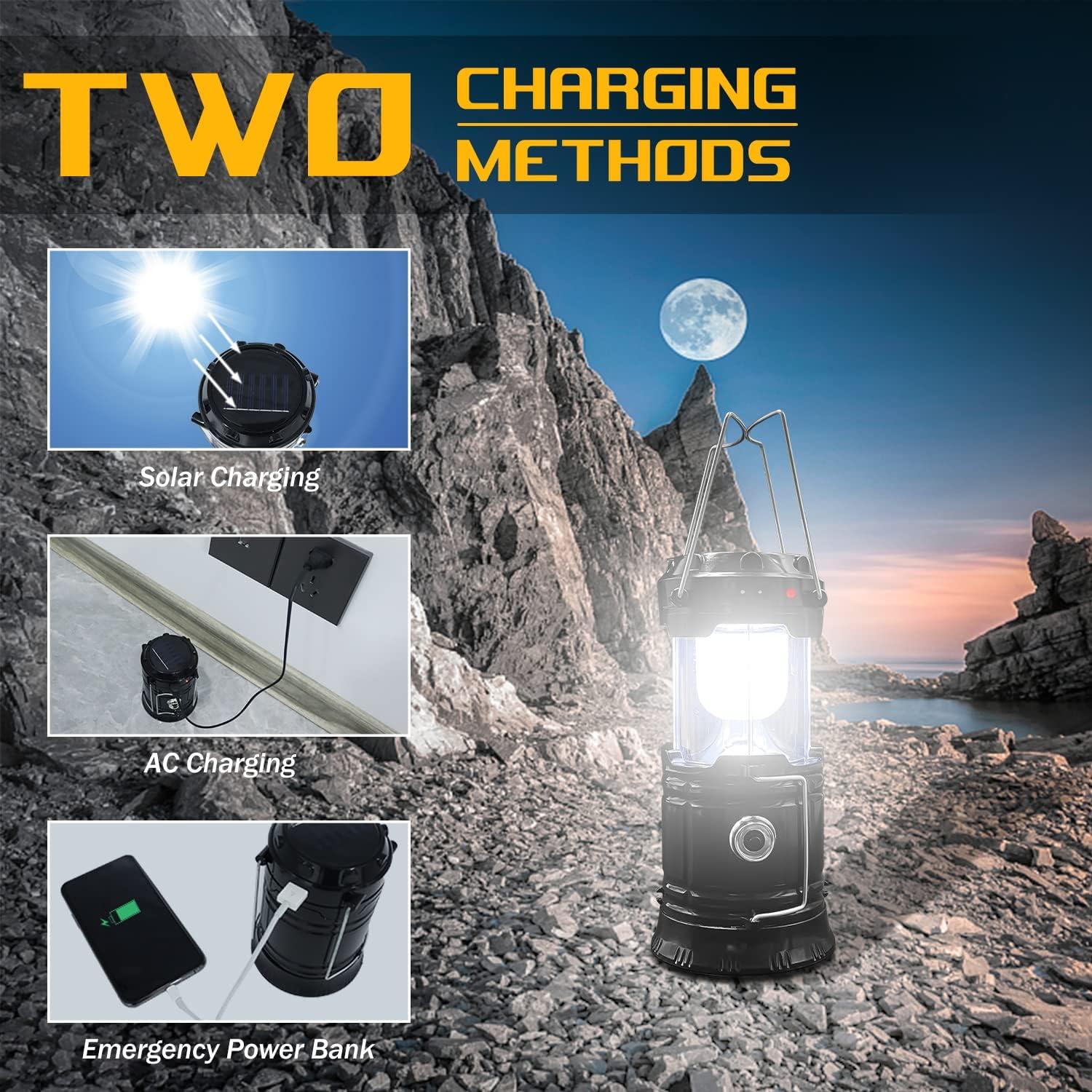 Lanterns, Camping Lantern, Solar Lantern Flashlights Charging For Phone Usb Rechargeable Led Camping Lantern Collapsible Portable For Emergency Hurricanes Power Outage Storm 2 Pack - View #5