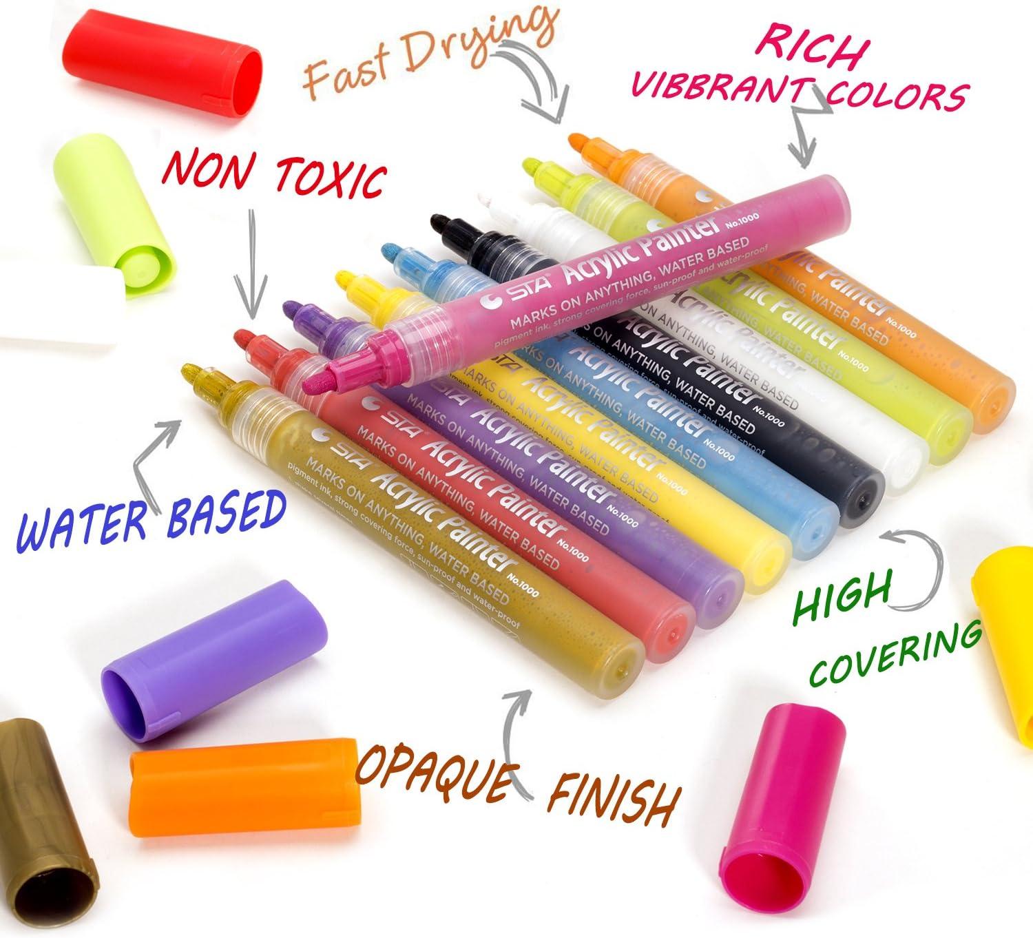  TOOLI-ART Acrylic Paint Pens Assorted Vibrant Markers for Rock  Painting, Canvas, Glass, Mugs, Wood, Fabric, Metal, Ceramics. Non Toxic,  Quick Dry, Multi-Surface, Lightfast (EXTRA FINE) : Arts, Crafts & Sewing