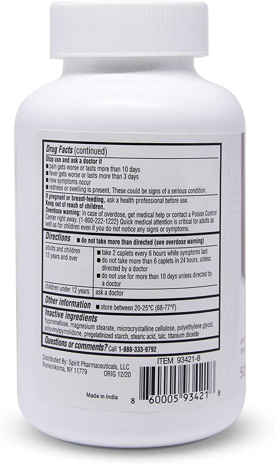 ValuMeds Acetaminophen 500mg 500 Caplets Extra Strength Pain Relief