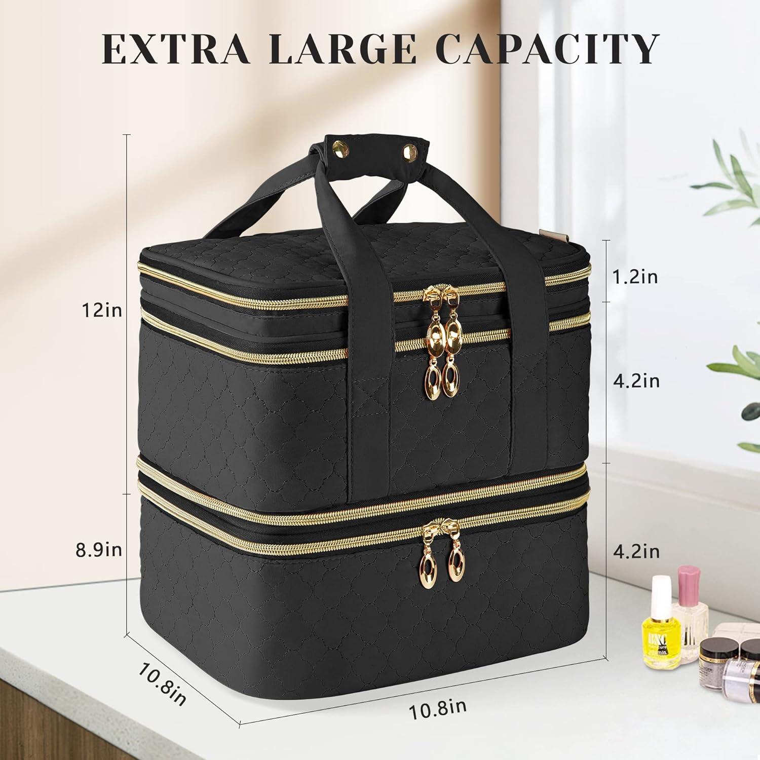 BAGMIND 3Layer Nail Polish Organizer Case with Detachable Compartment Portable Black Nail