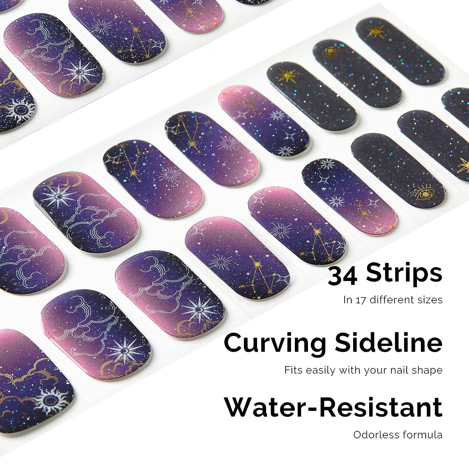 Amazon.com: NAILOG Semi Cured Gel Nail Strips (20 Extra Long Stickers/Wraps)  | Buy 2 Get 1 UV Lamp| Glossy & Long Lasting Soft Gel Finishing, Long Night  : Beauty & Personal Care