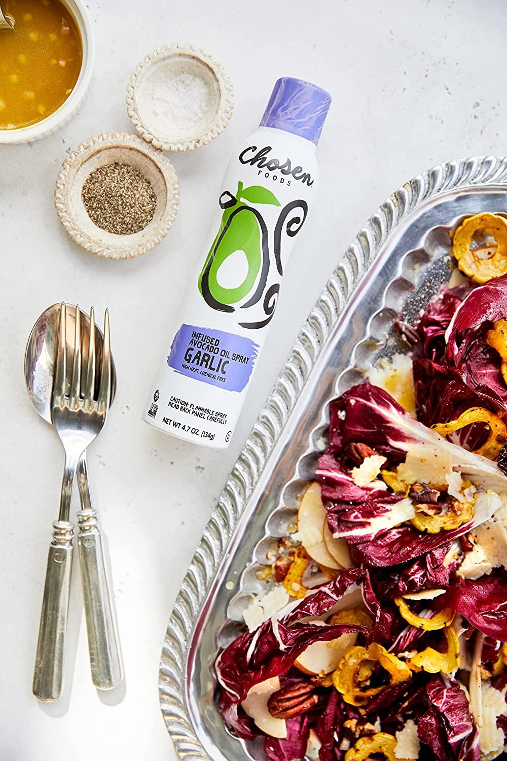 Chosen Foods Garlic Infused Avocado Oil Spray, Kosher Cooking Spray for Baking, HighHeat