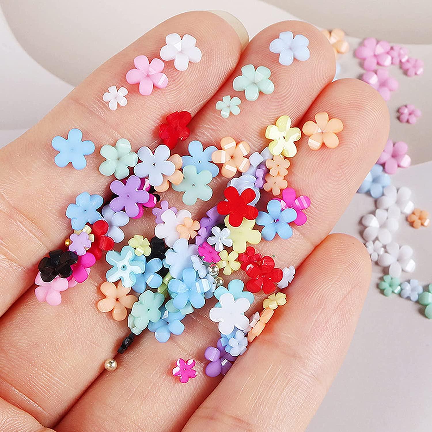 2 Boxes 3D Tiny Flower Nail Charms Colorful White Pink Blue Purple Red  Black Spring Blossom Flowers Acrylic Nail Art Decal with Gold Round Beads  for Nail Art DIY Crafts Accessories S2-Tiny